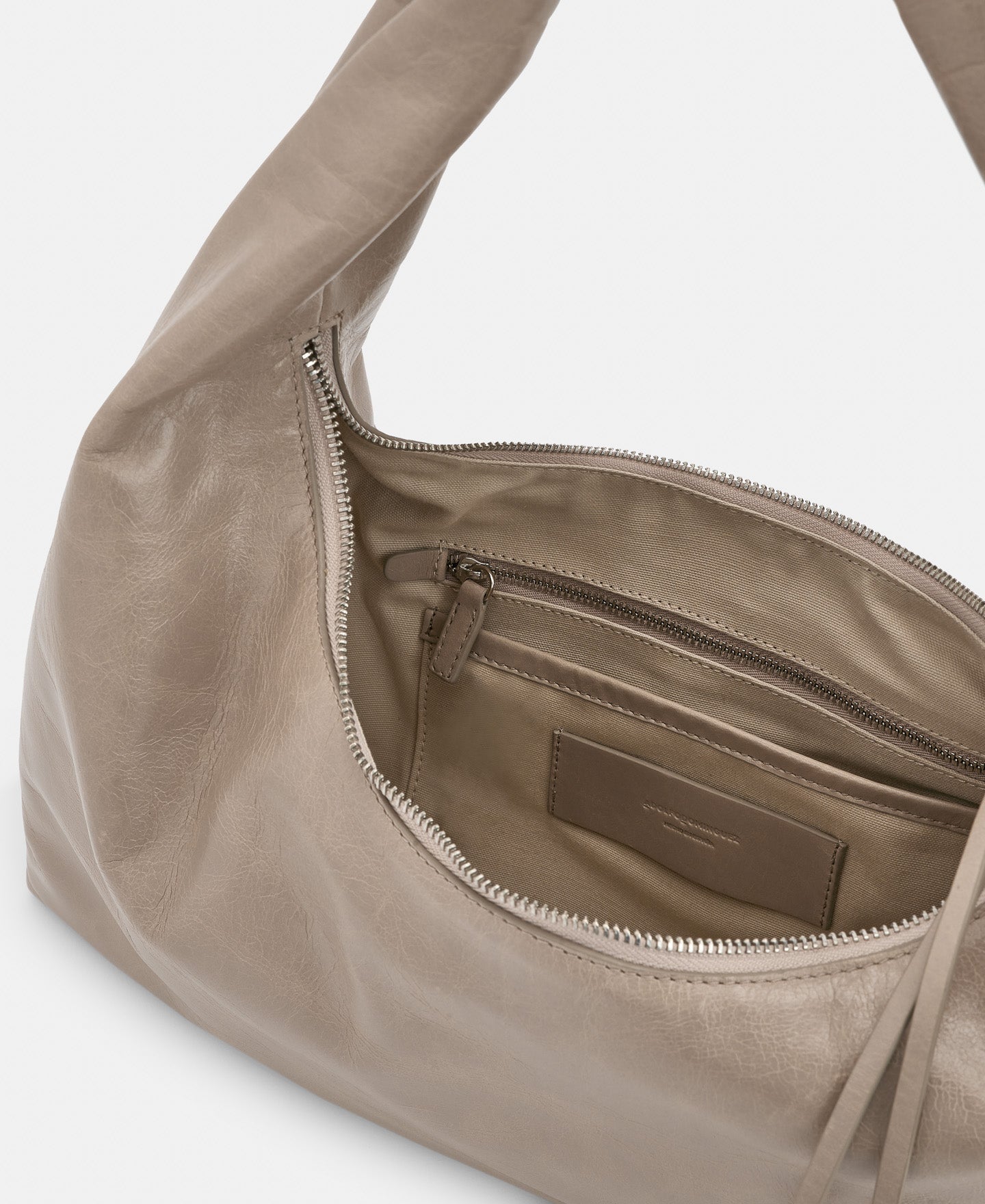Taupe Semi-Gloss Leather Hobo Bag