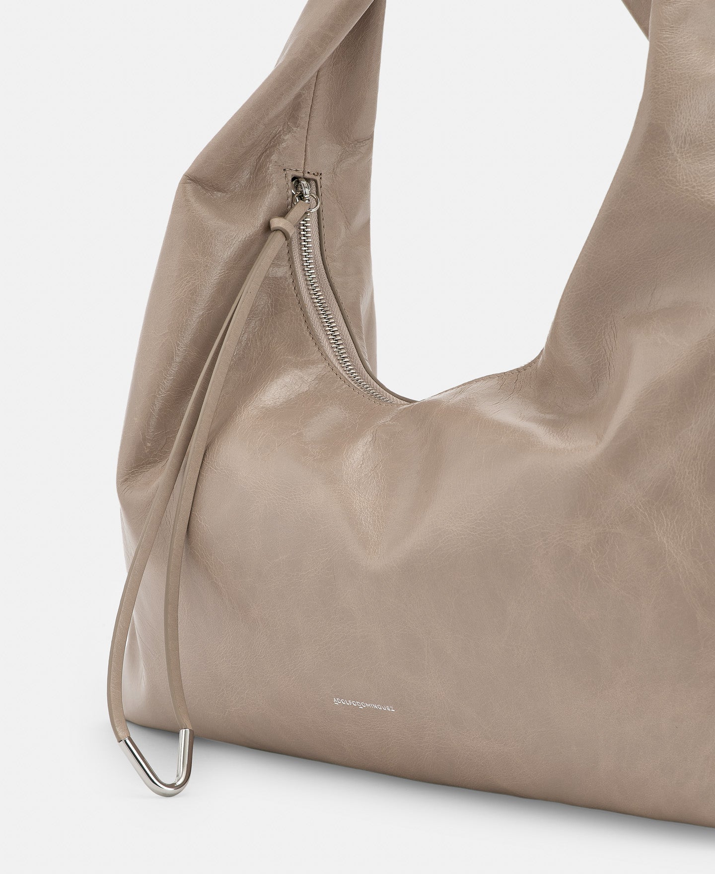 Taupe Semi-Gloss Leather Hobo Bag