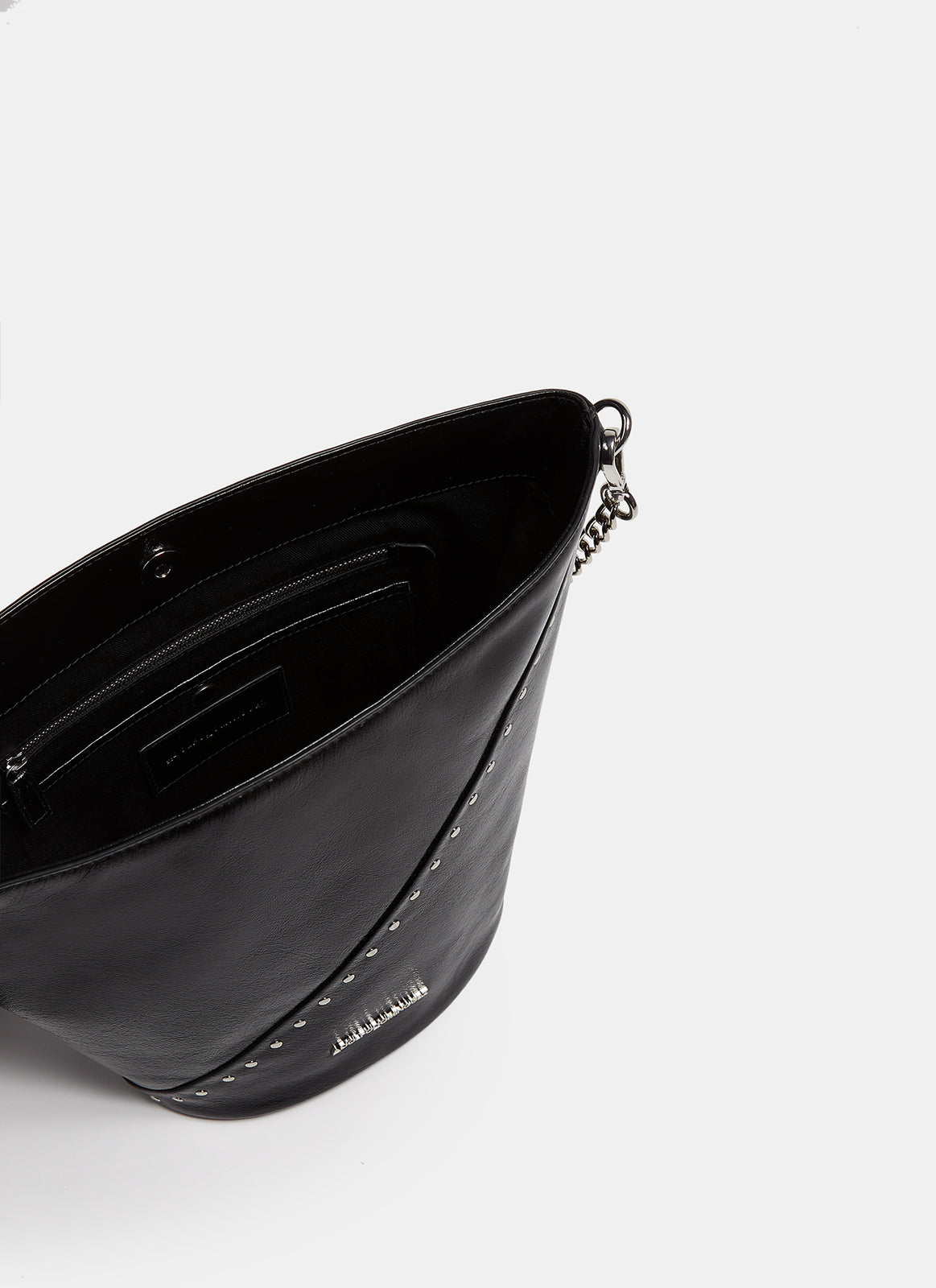 Black Crackled Leather Tote With Metal Studs