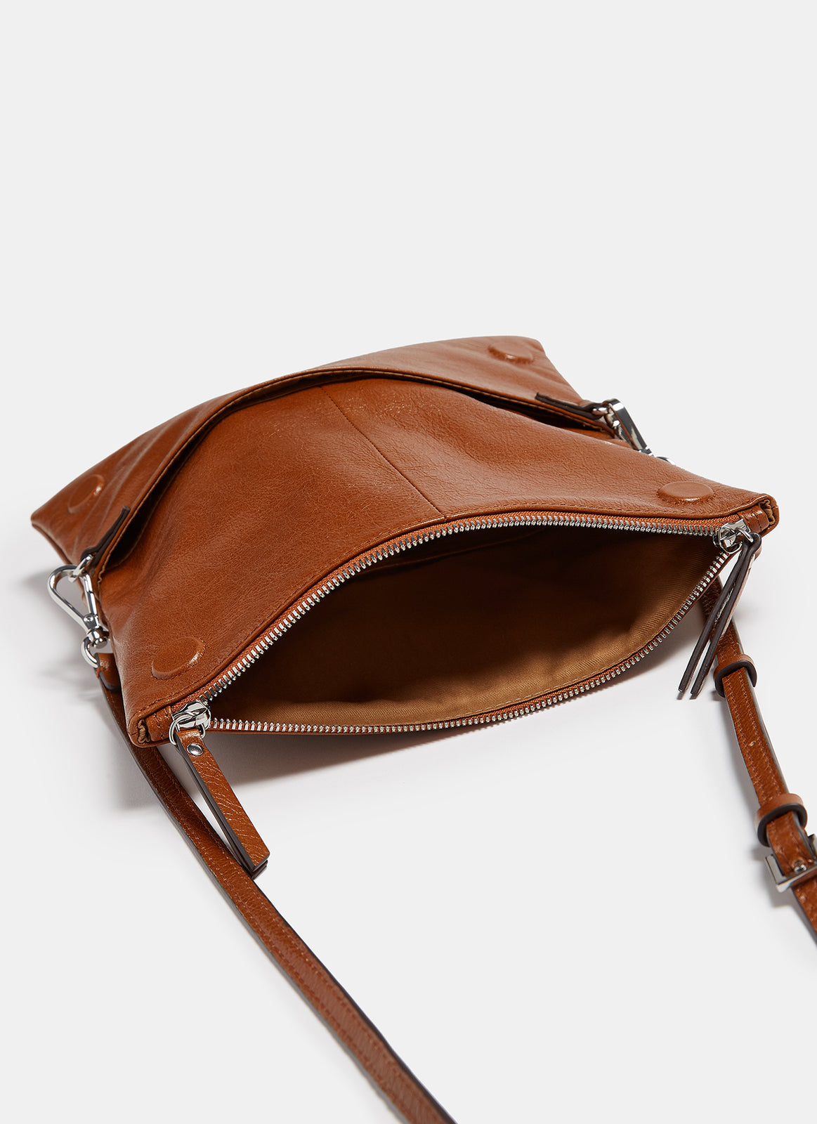 Buff Colour Leather Baguette Clutch With Studs