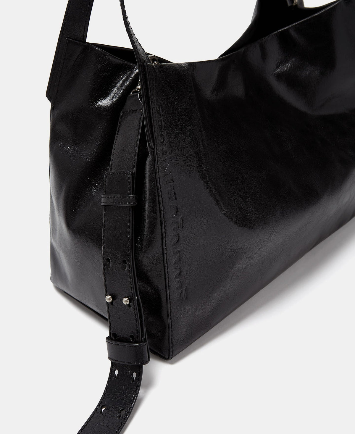 Black Crackle Leather Shopper Bag