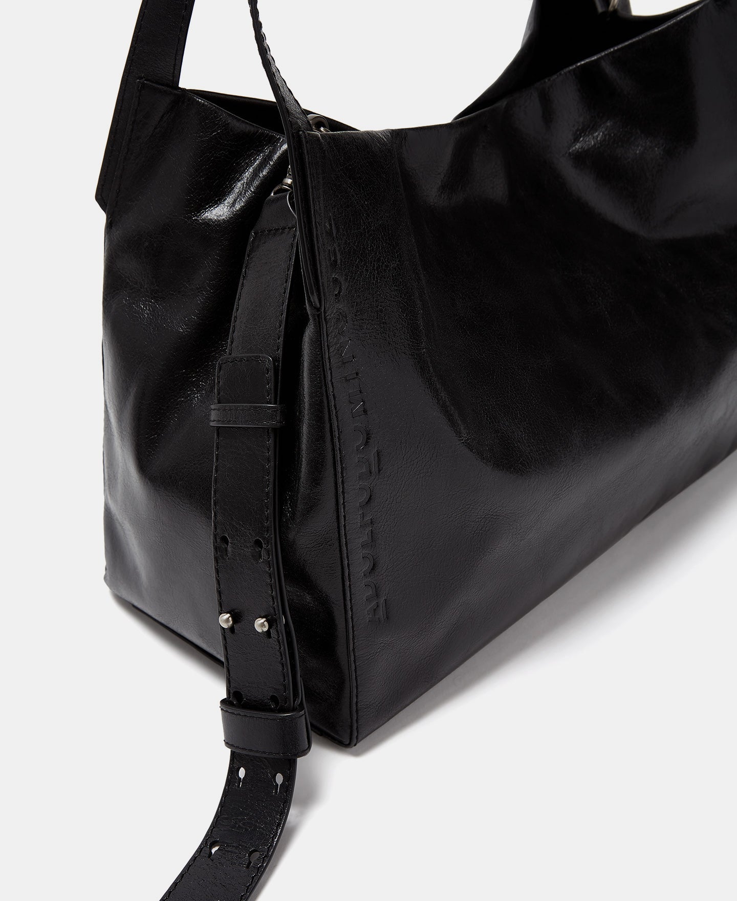 Black Crackle Leather Shopper Bag