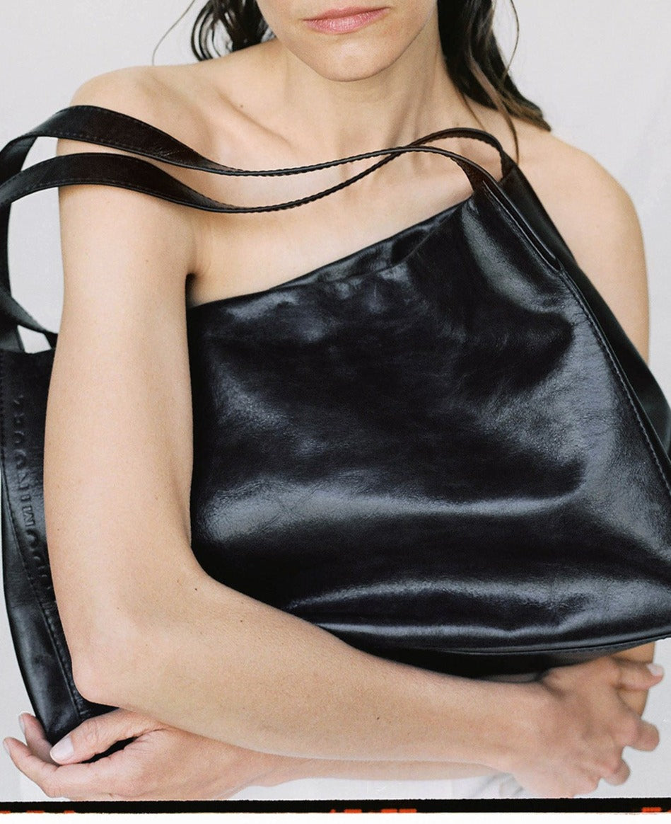 Black Crackle Leather Shopper Bag