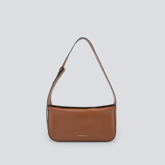 Buff Colour Medium Leather Baguette Bag