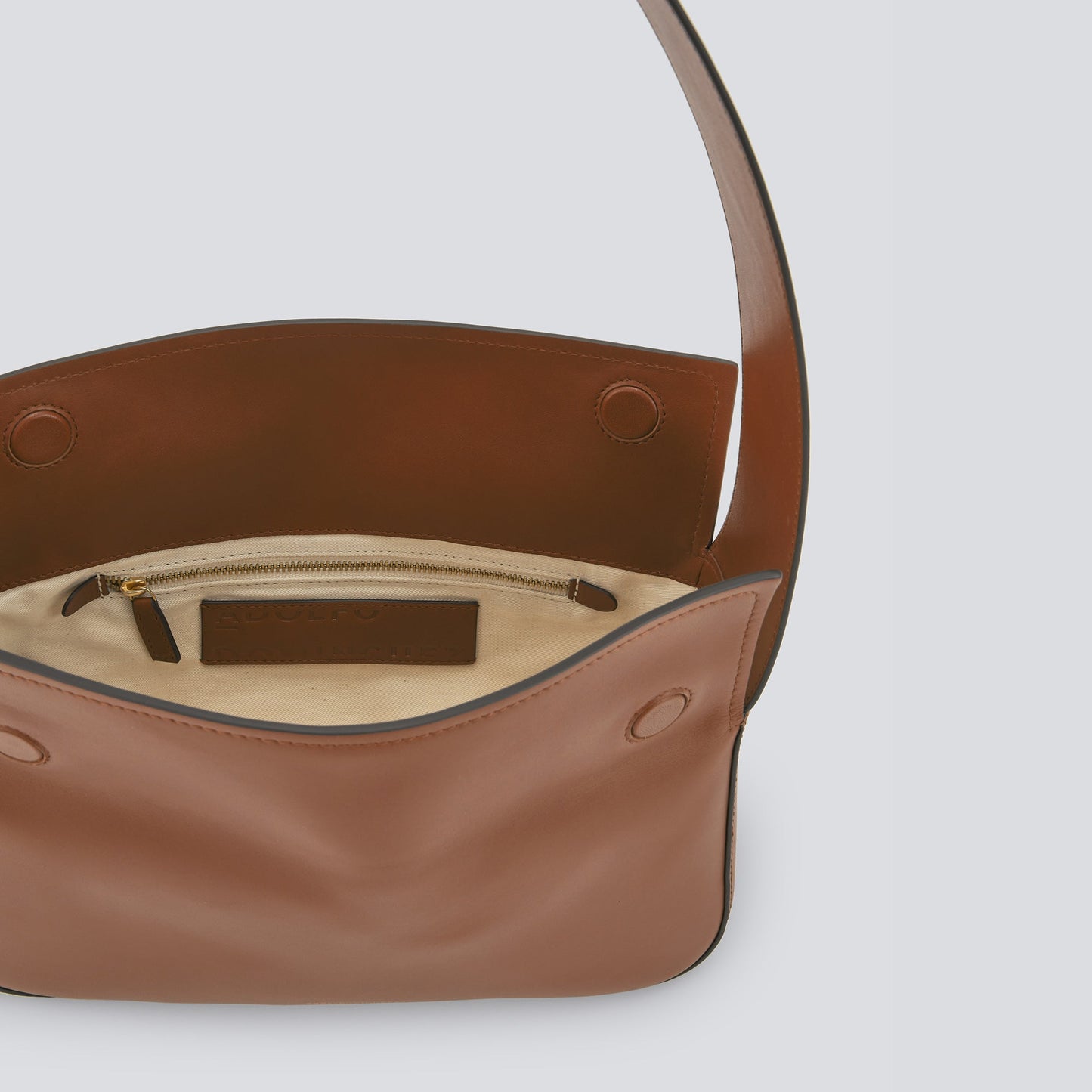 Buff Colour Medium Leather Baguette Bag