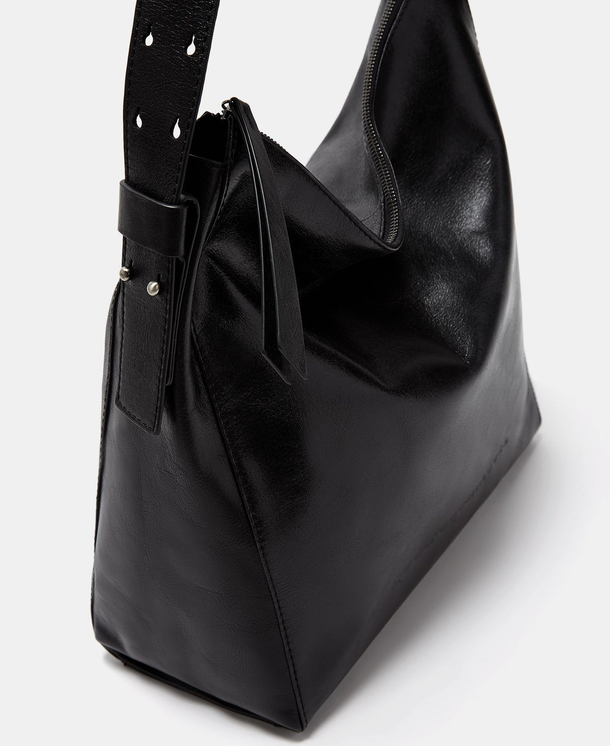 Black Crackled Leather Hobo Bag