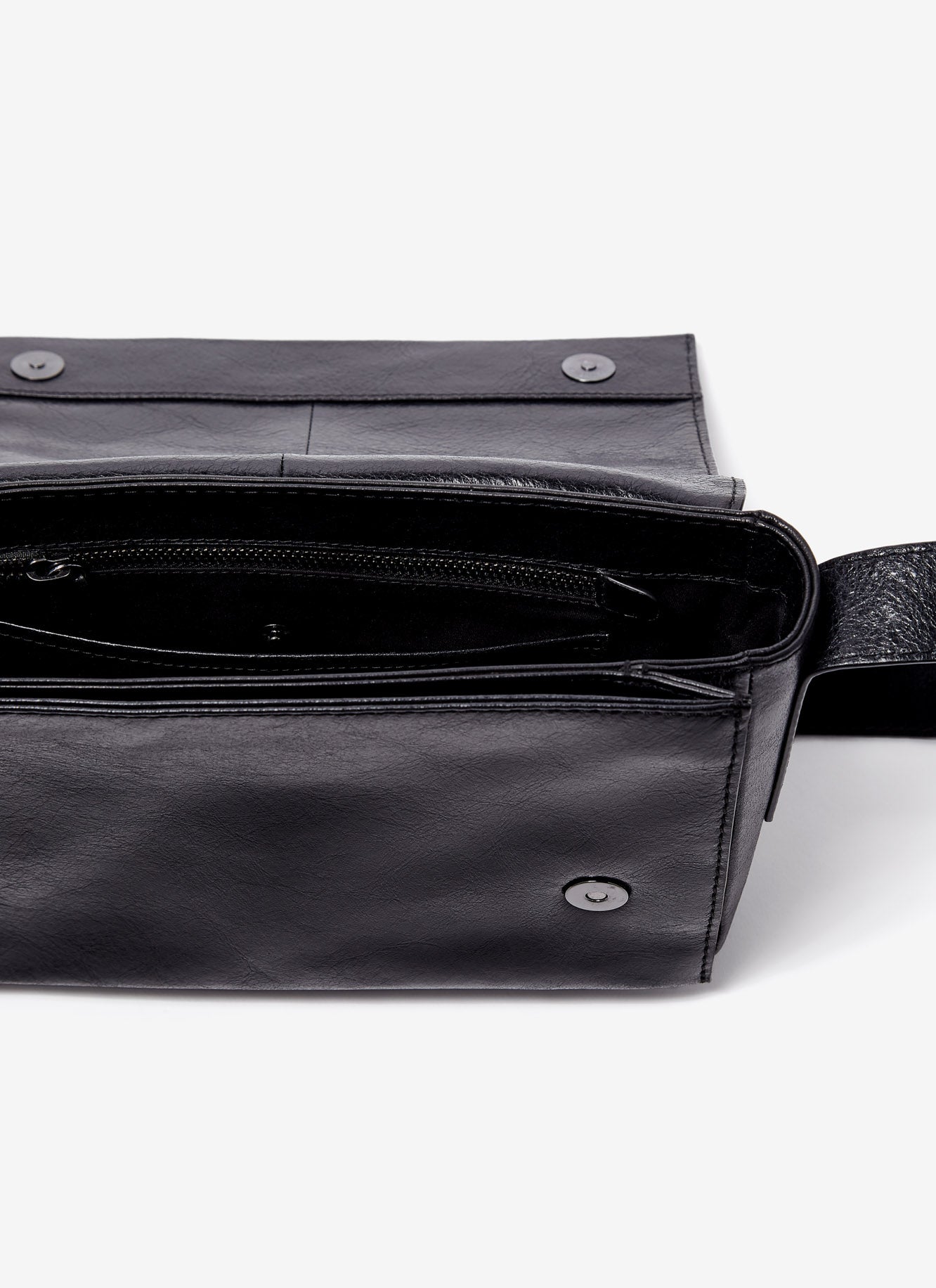 Black Crackled Glossy Leather Big Flap Bag