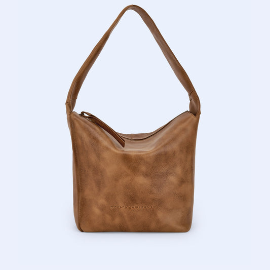 Camel Crackle Effect Medium Hobo Bag