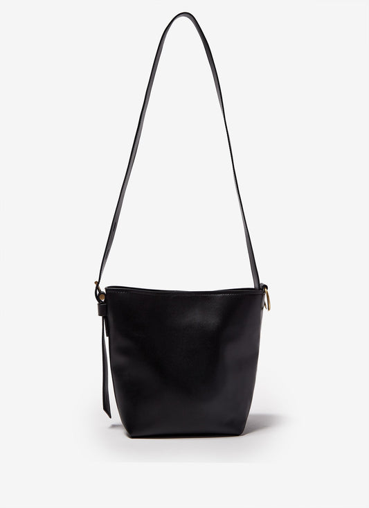 Black Smooth Leather Mini Bucket Bag
