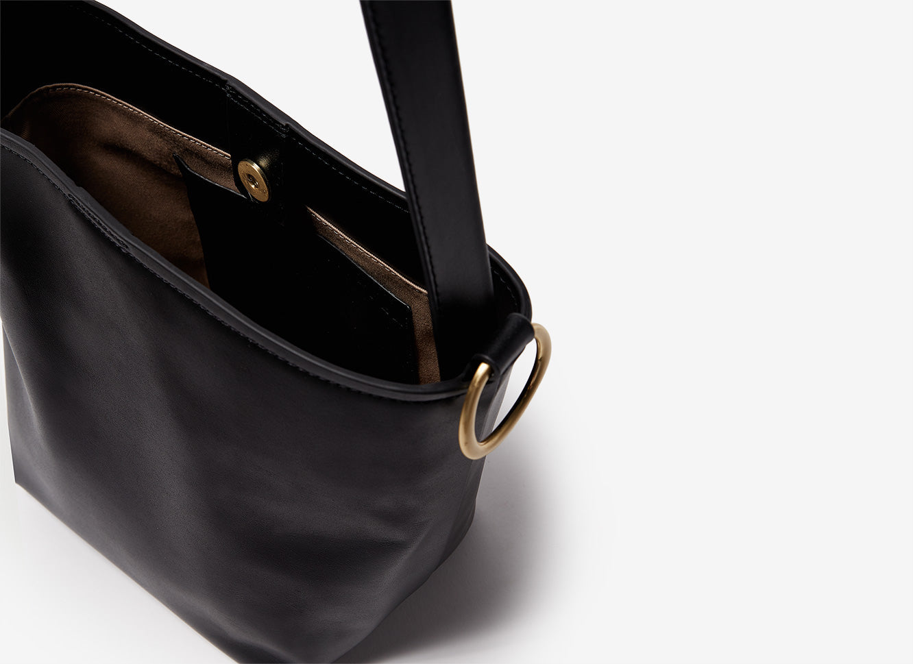 Black Smooth Leather Mini Bucket Bag