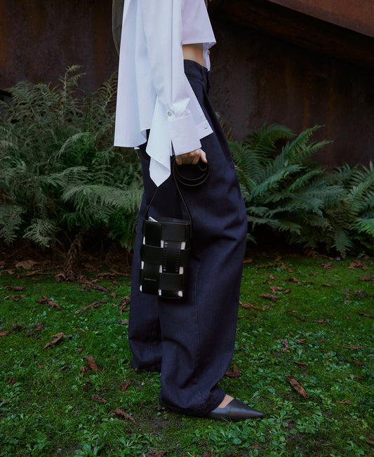 Black Braided Leather Crossbody Bag