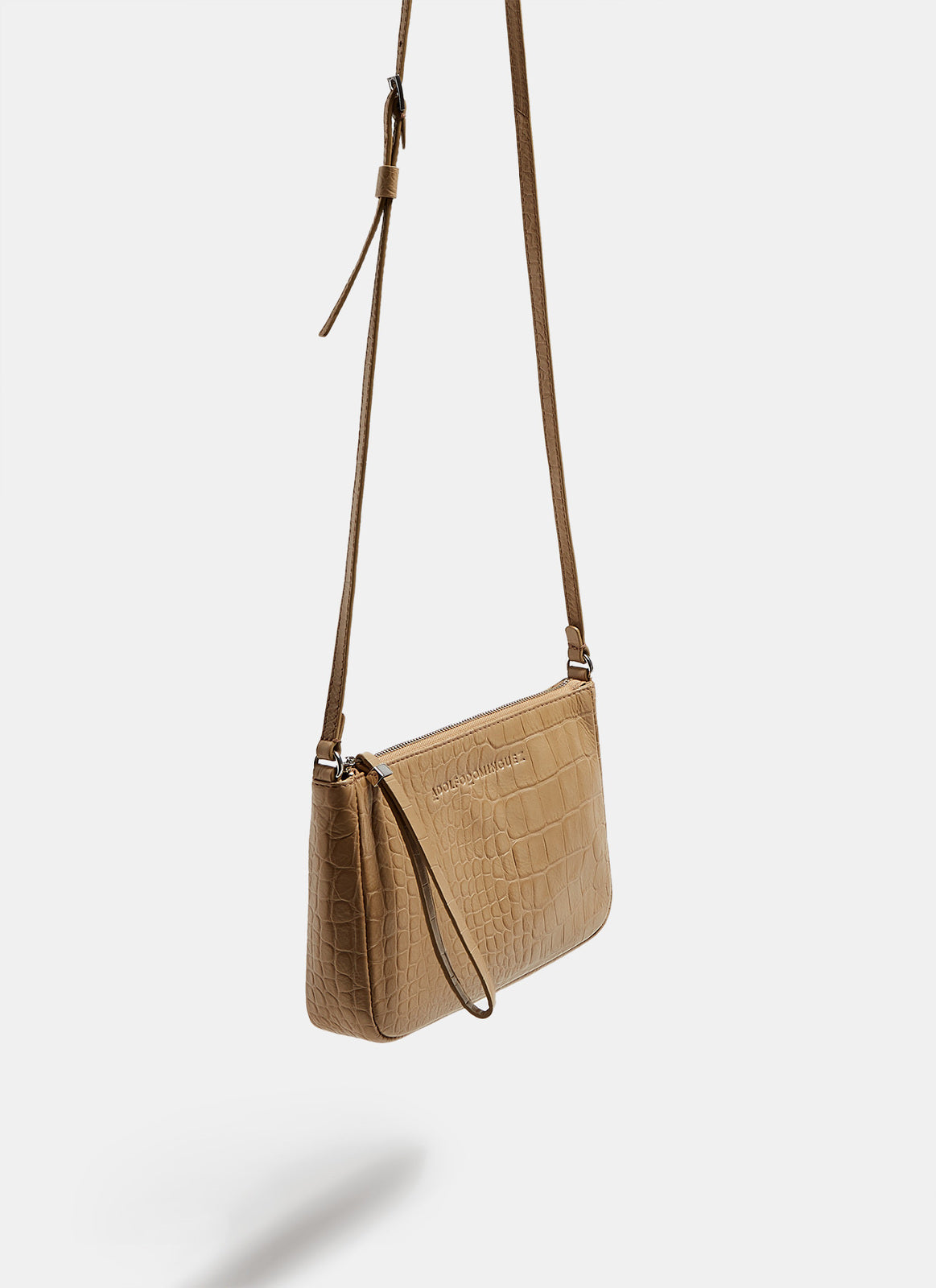 Beige Leather Crossbody Bag With Croc Finish