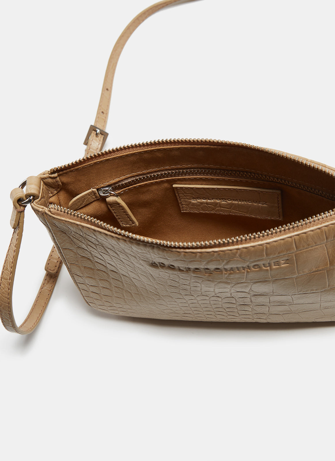 Beige Leather Crossbody Bag With Croc Finish