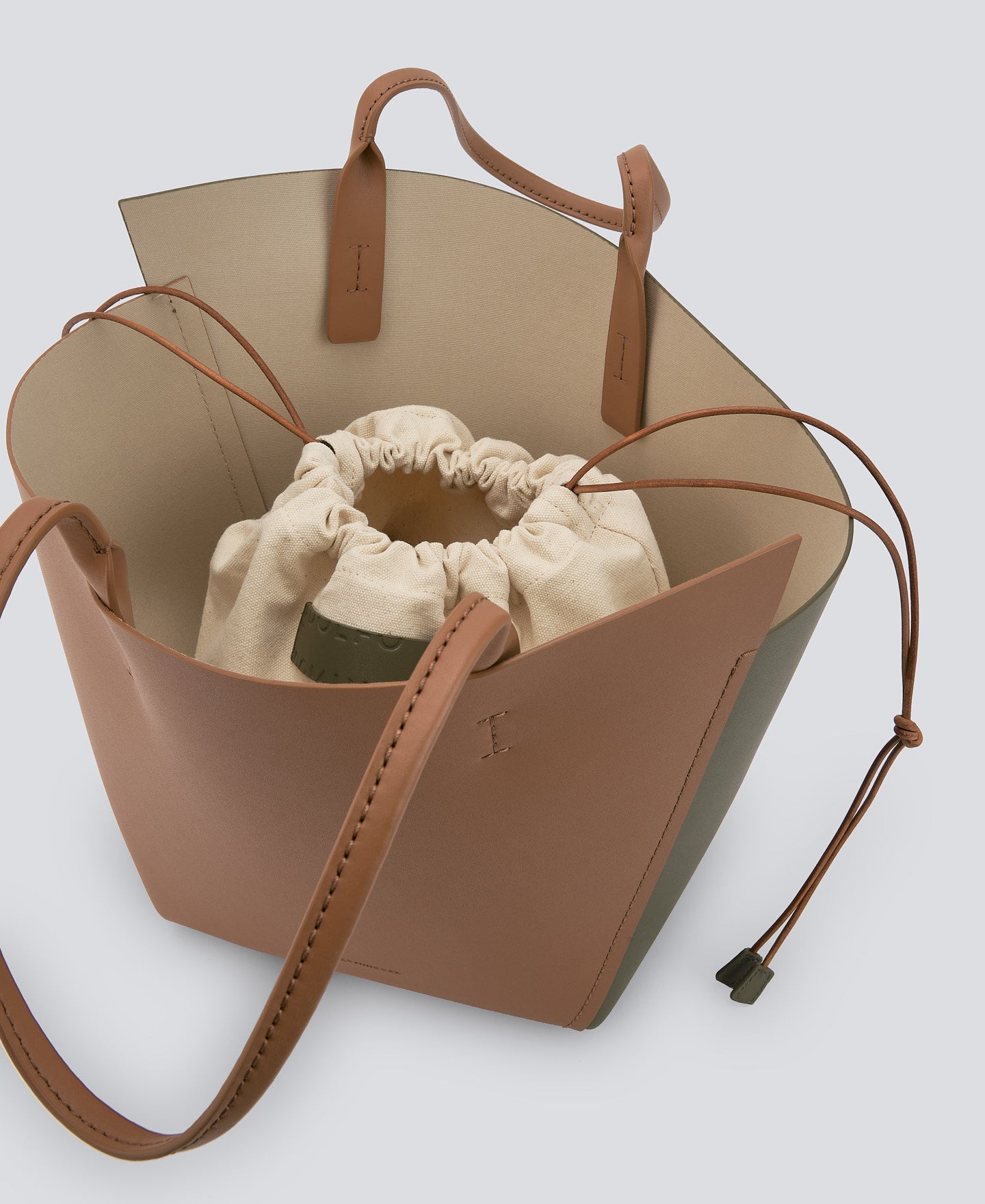 Buff Colour Asymmetric Leather Shopper Bag