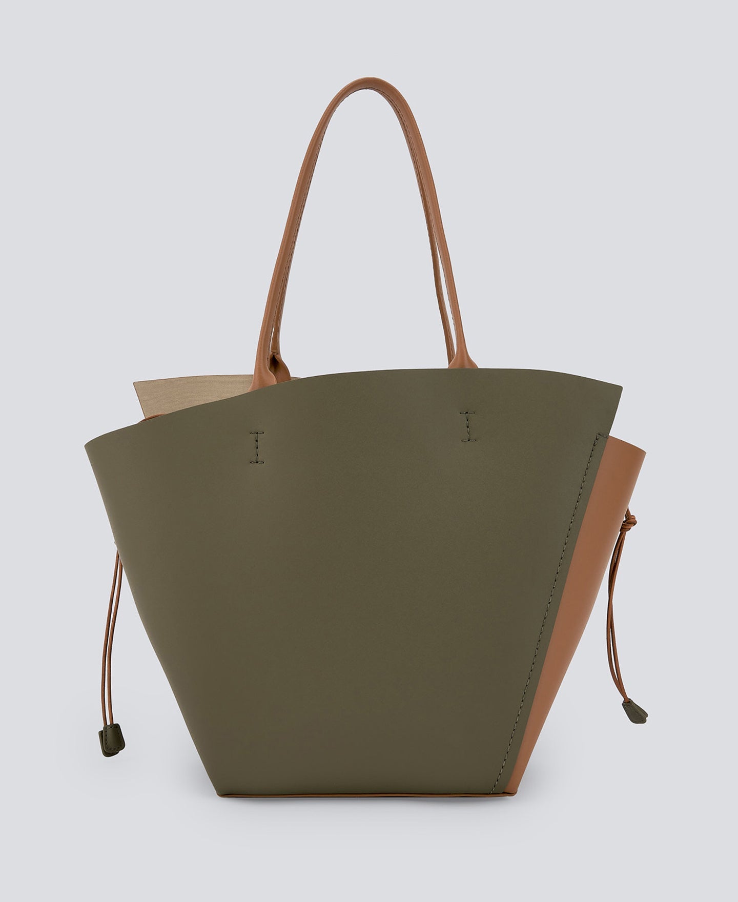 Buff Colour Asymmetric Leather Shopper Bag