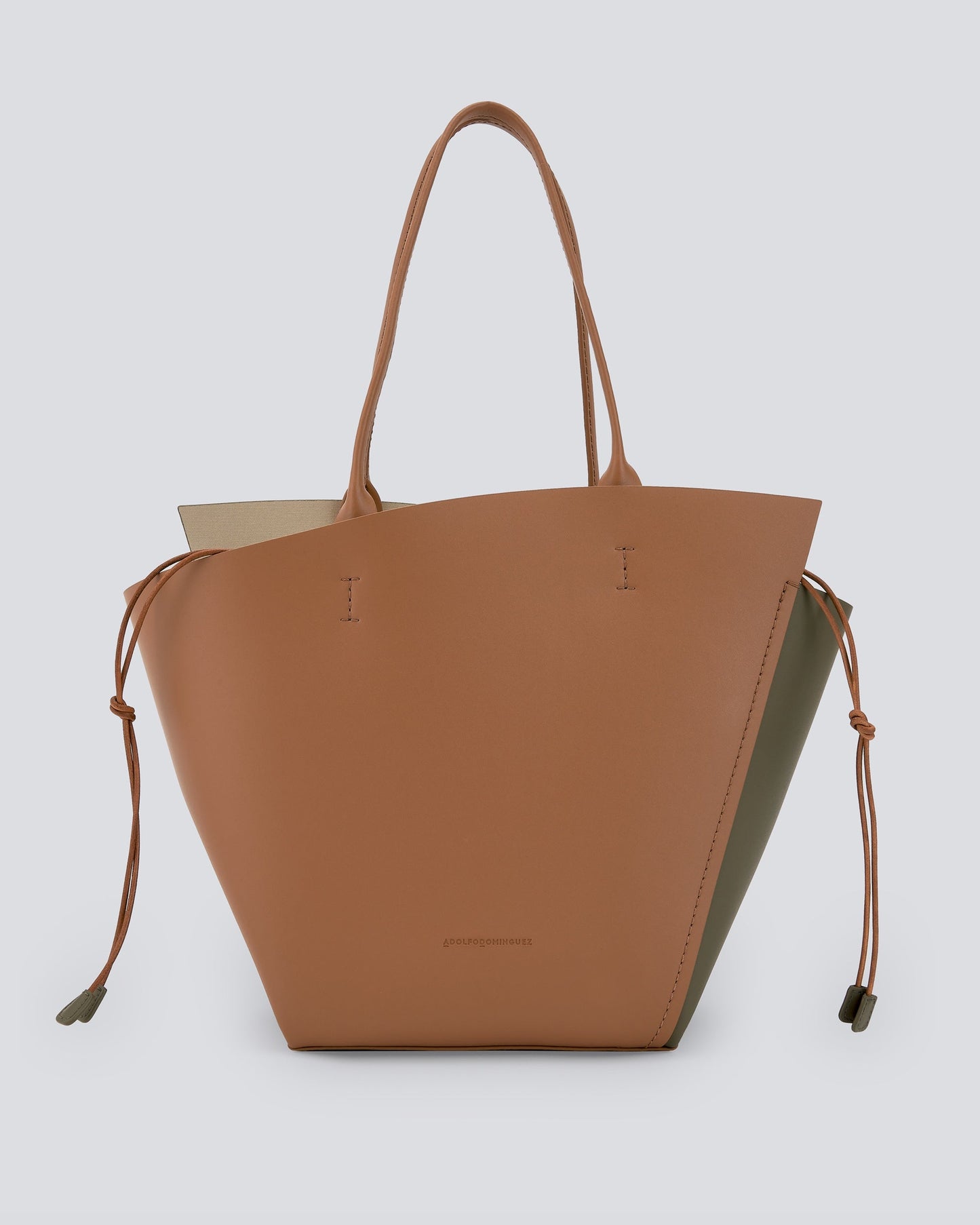 Buff Colour Asymmetric Leather Shopper Bag