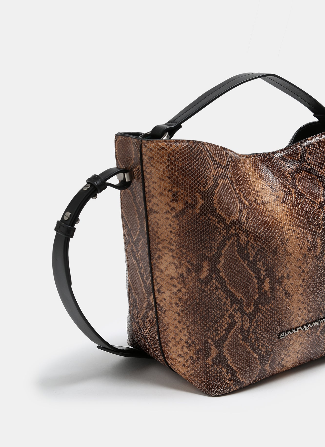 Brown Snake Embossed Leather Bucket