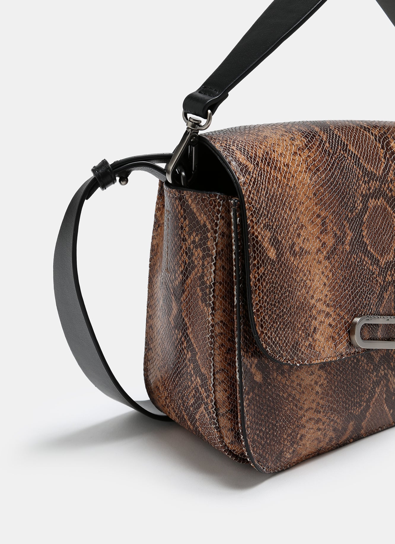 Brown Snake Embossed Crossbody Bag