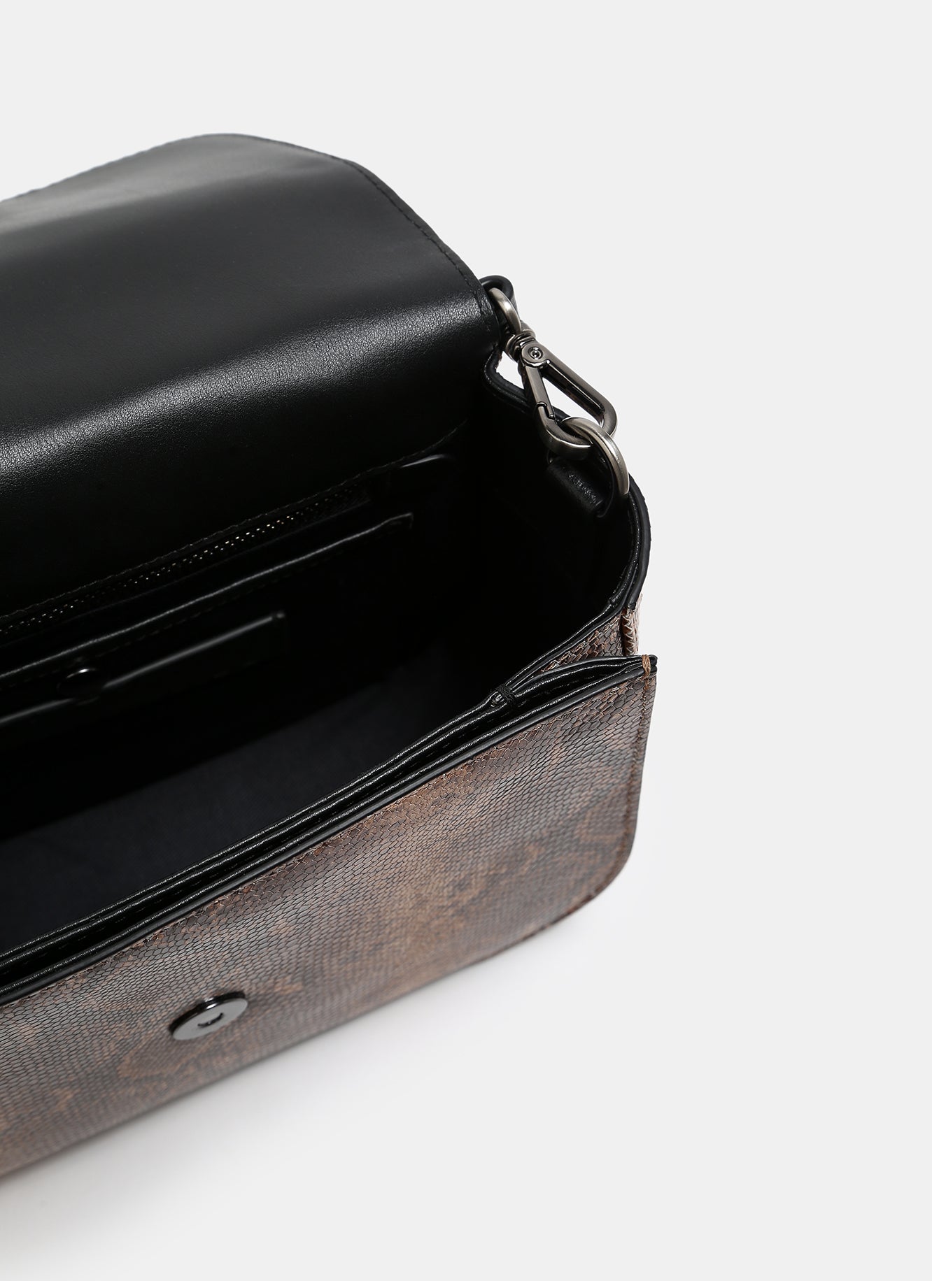 Brown Snake Embossed Crossbody Bag