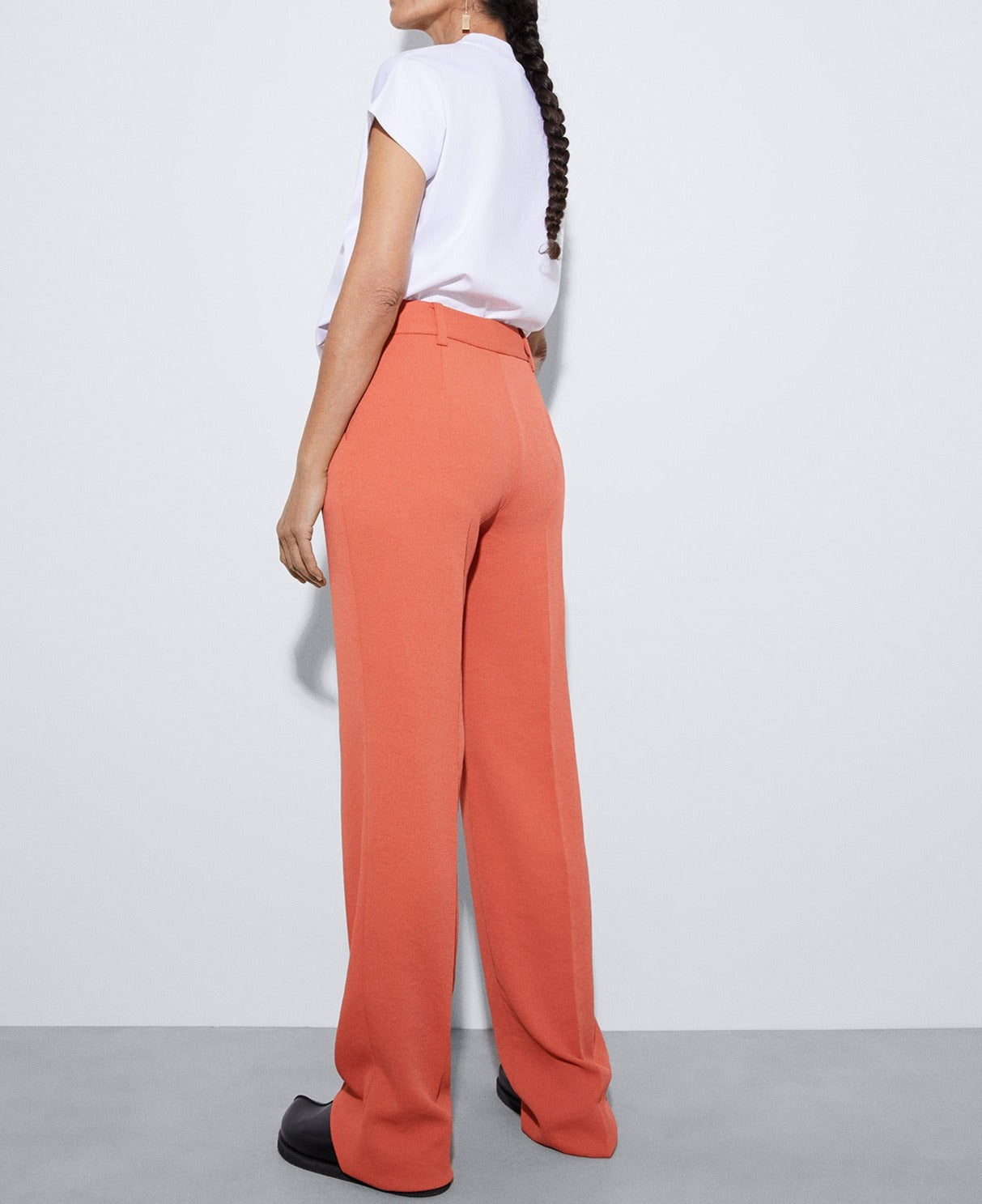 Orange Straight Trousers With Darts
