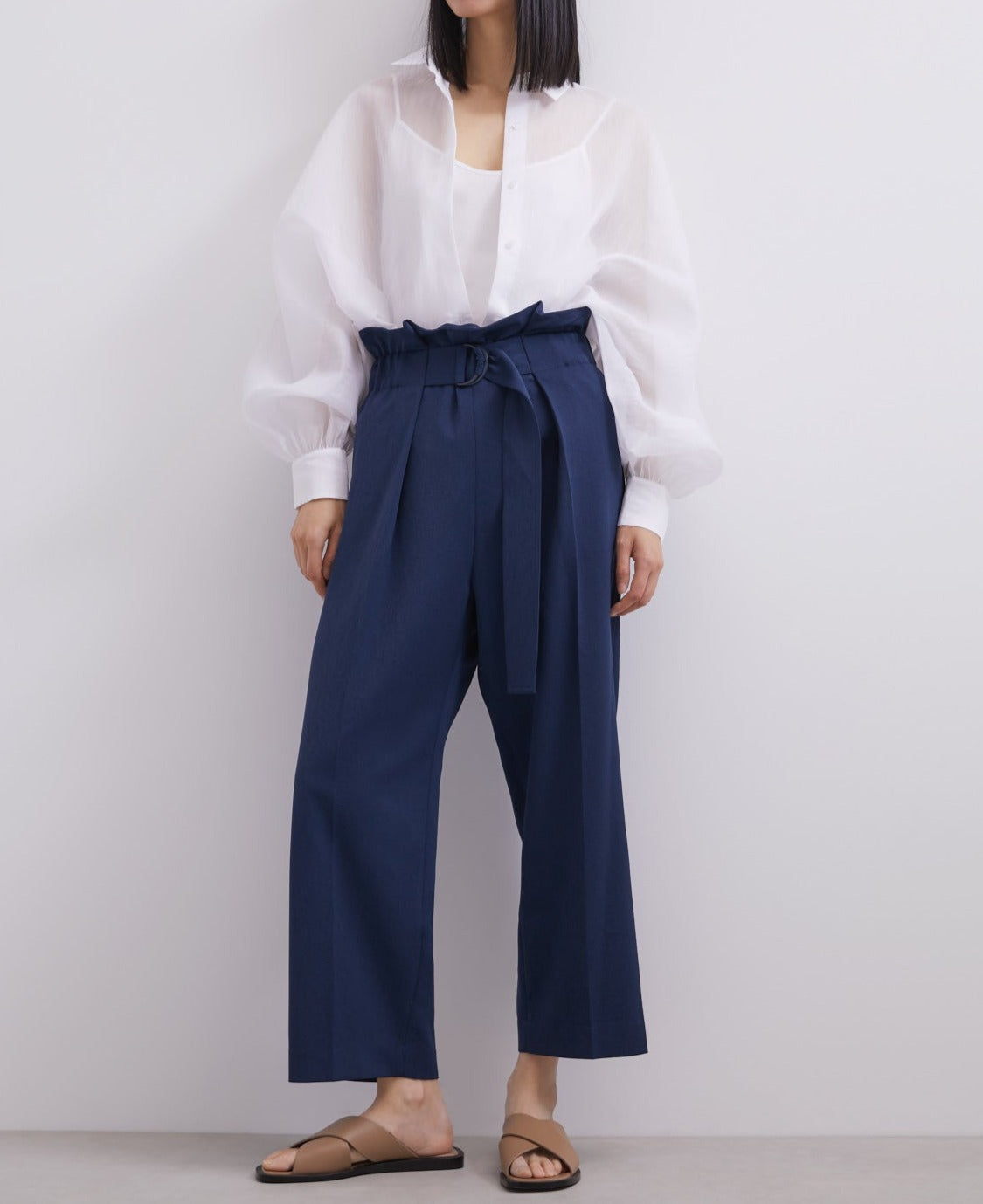 Navy Blue High Rise Trousers With Darts