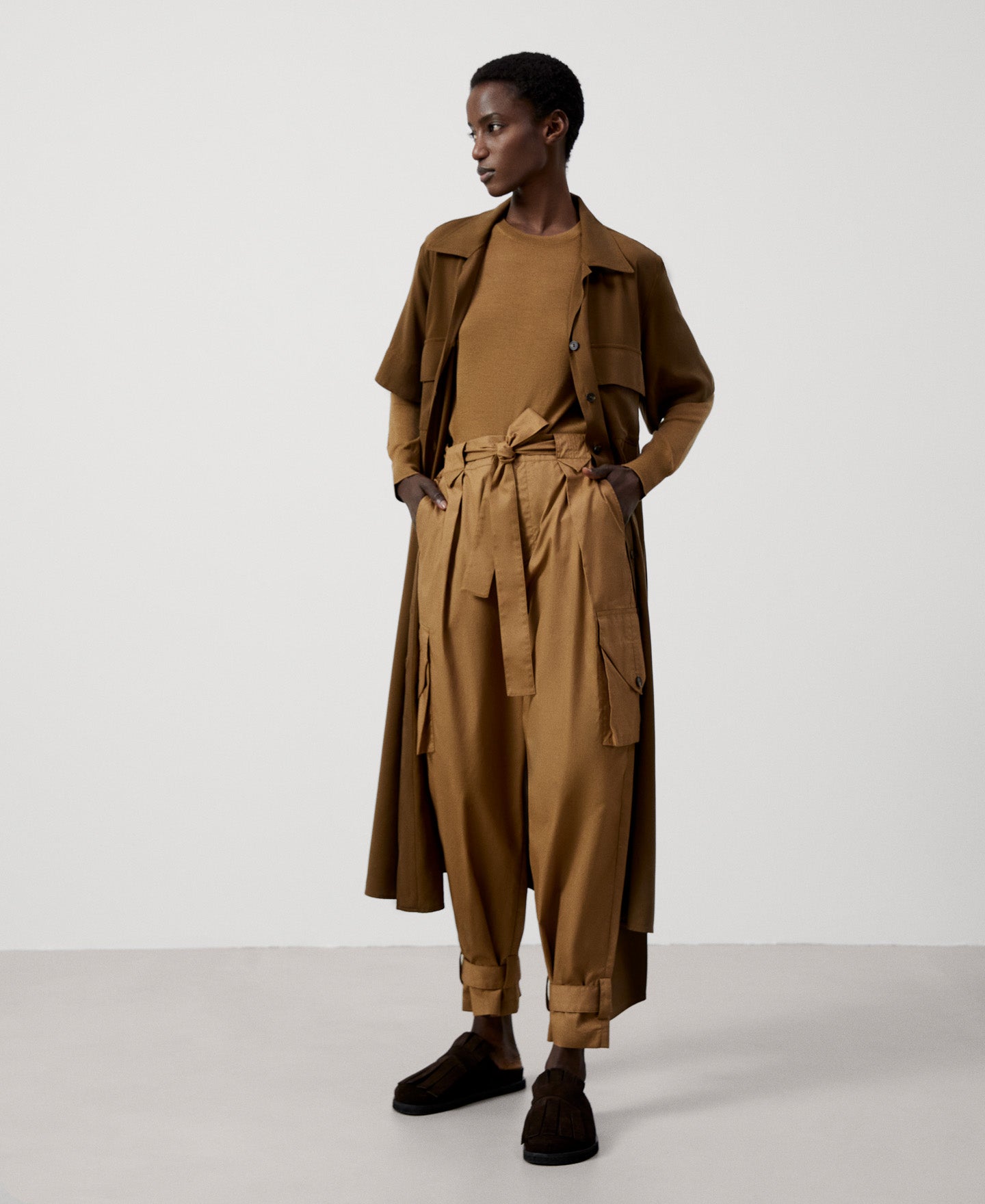 Camel High-Waist Cargo Trousers