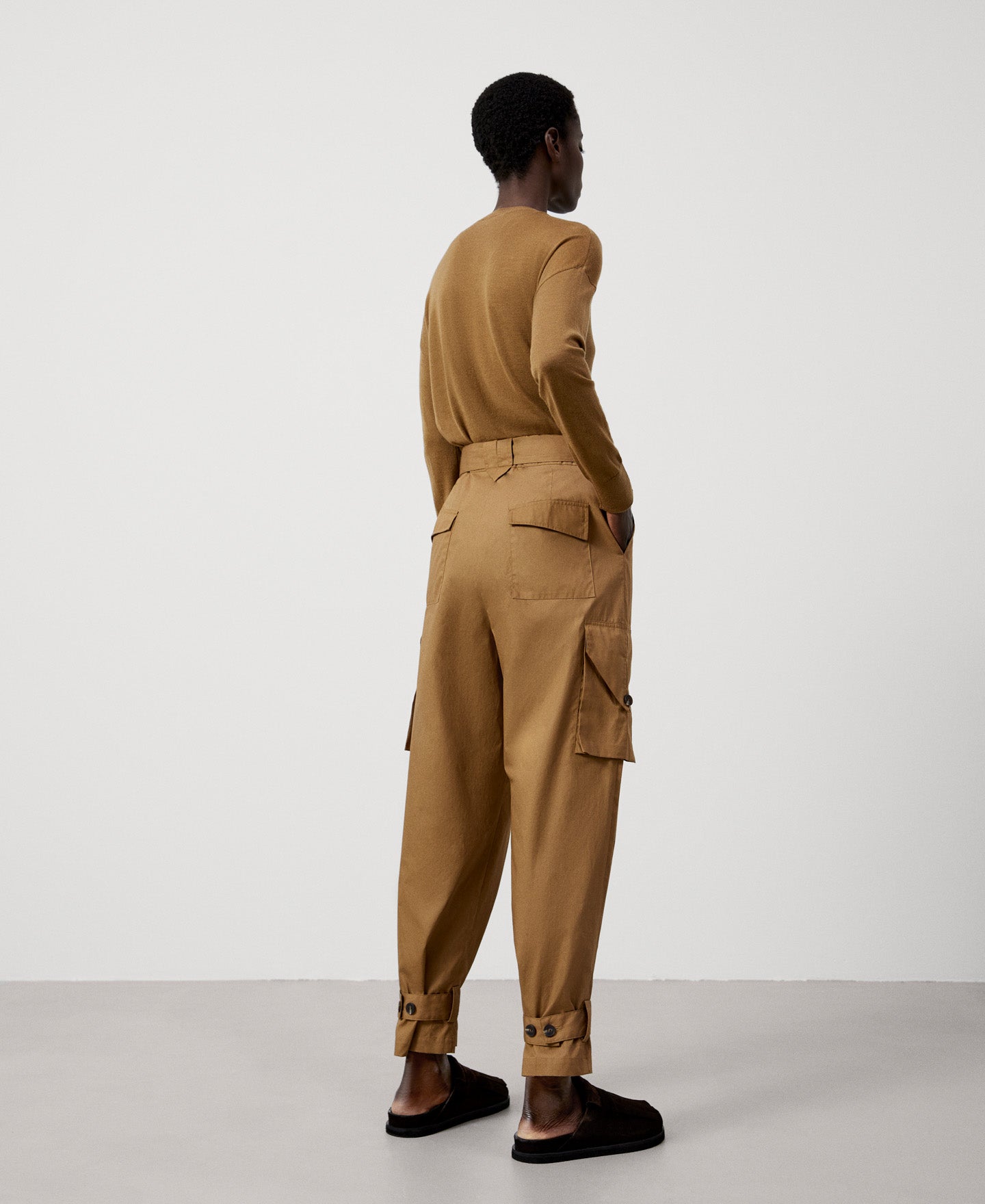 Camel High-Waist Cargo Trousers