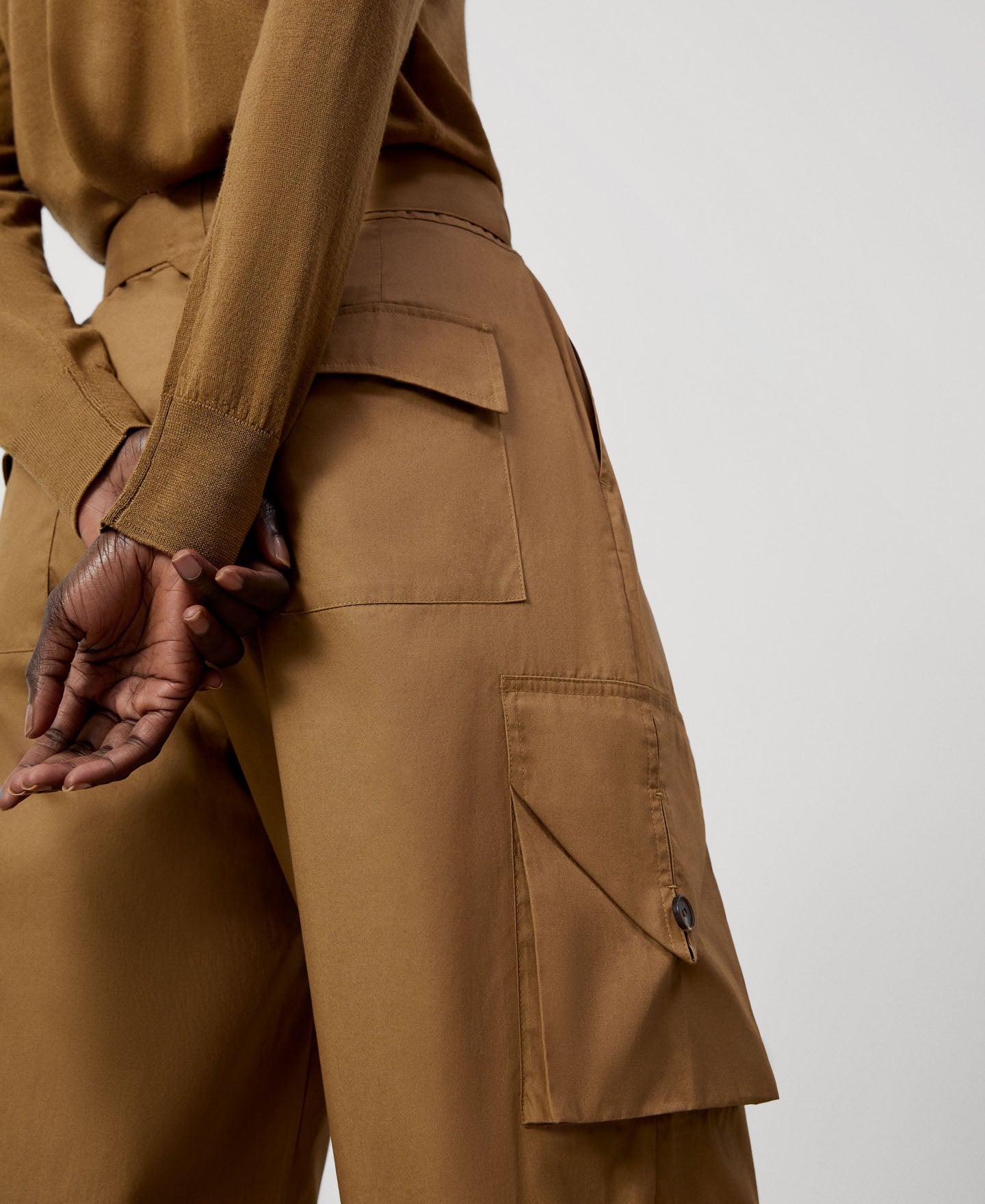 Camel High-Waist Cargo Trousers