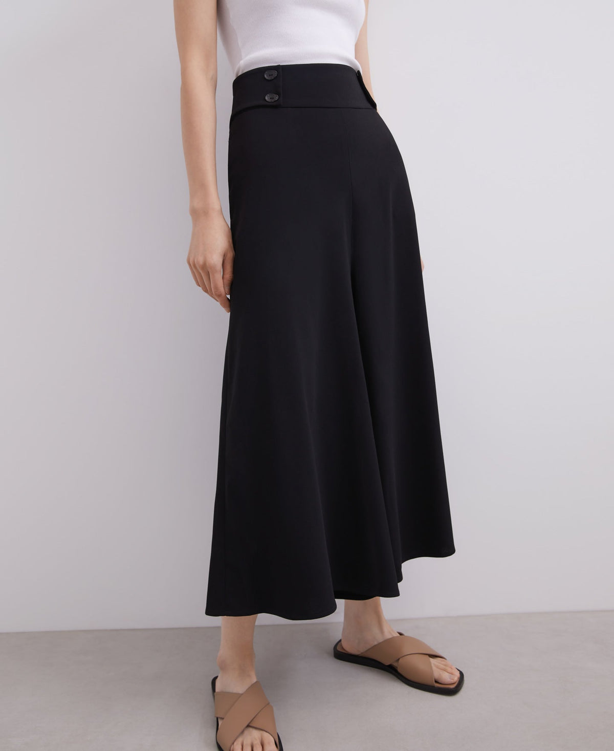 Black Wide Trousers With Button Detail