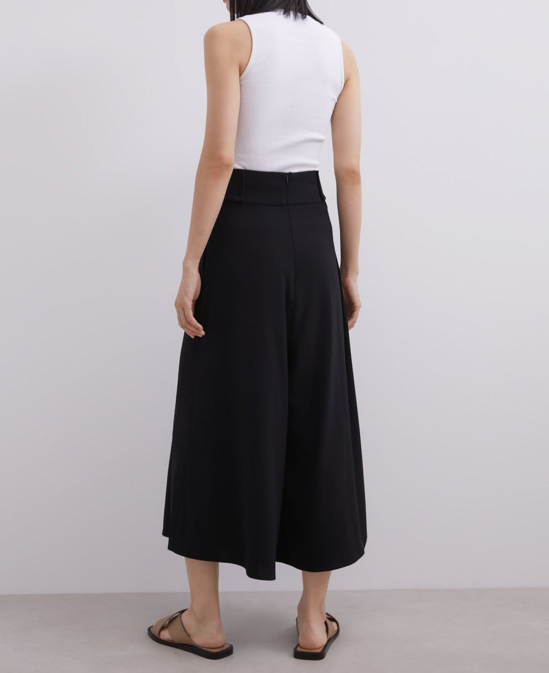 Black Wide Trousers With Button Detail