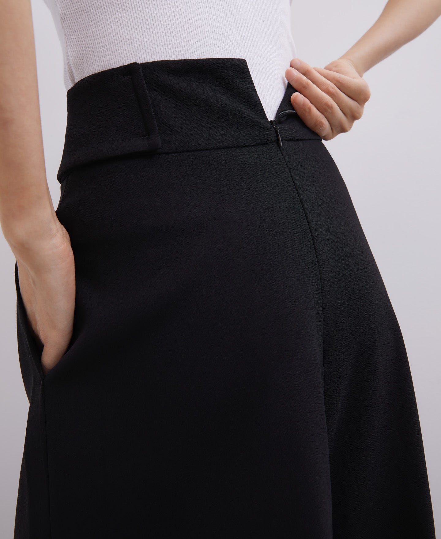 Black Wide Trousers With Button Detail