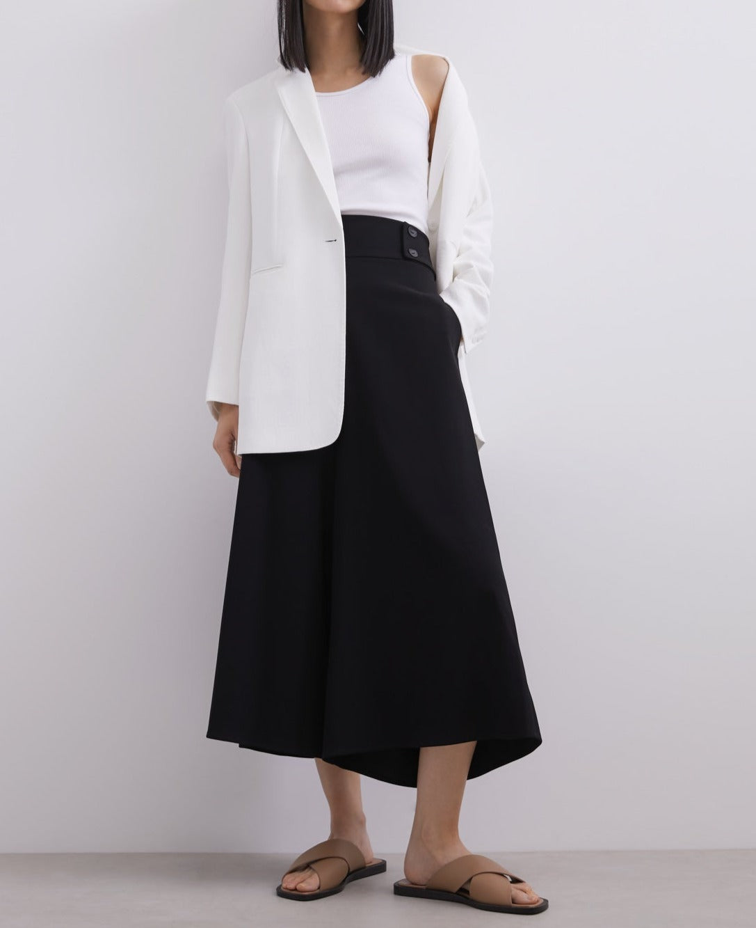 Black Wide Trousers With Button Detail