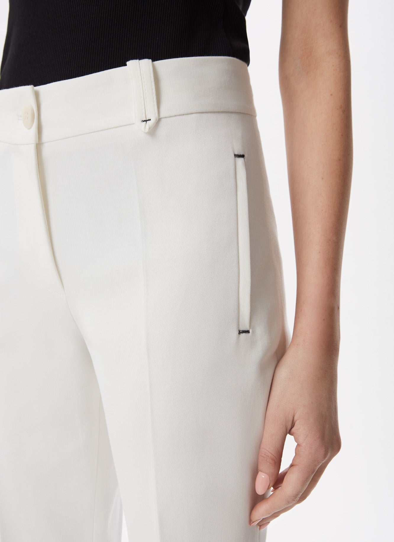 White Ankle Length Elastic Trousers