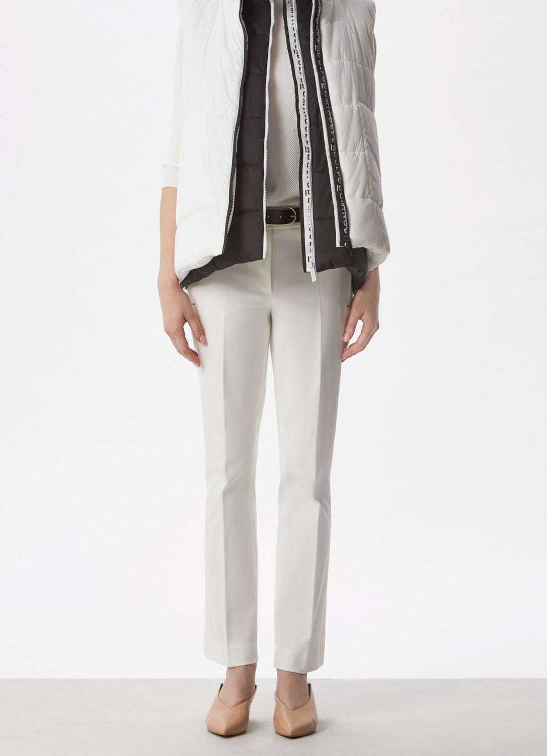 White Ankle Length Elastic Trousers