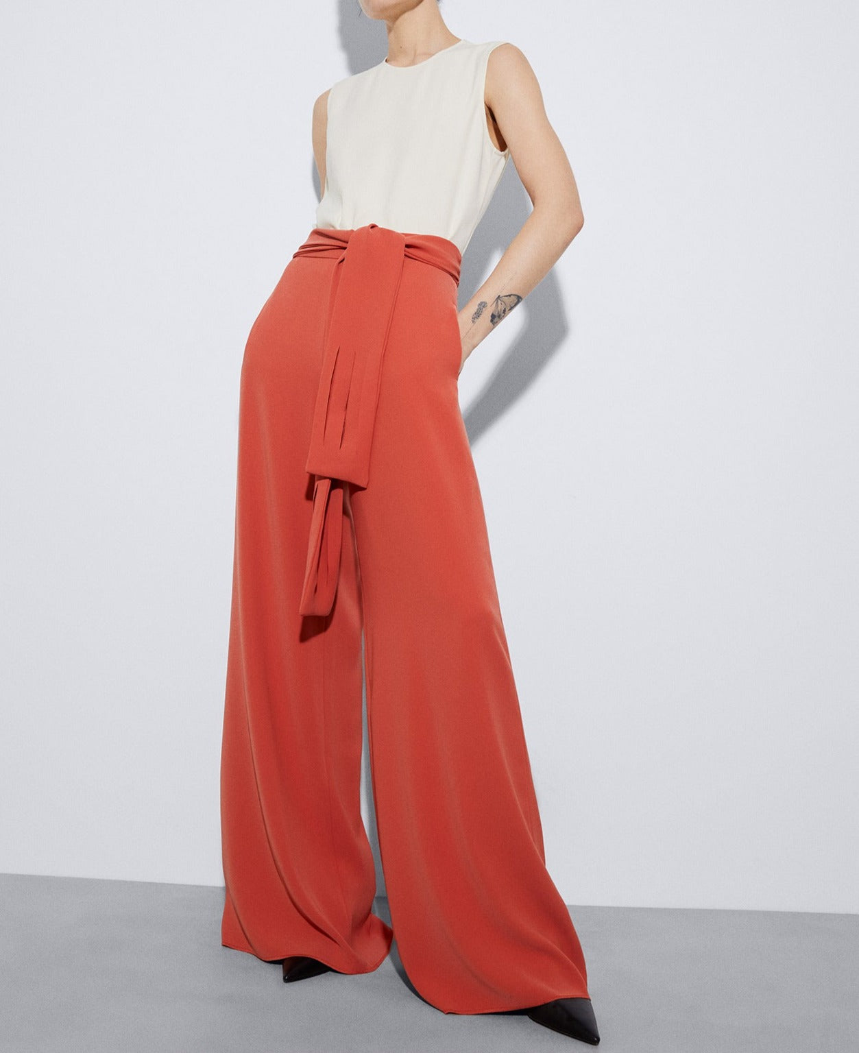 Orange Palazzo Trousers In Recycled Polyester