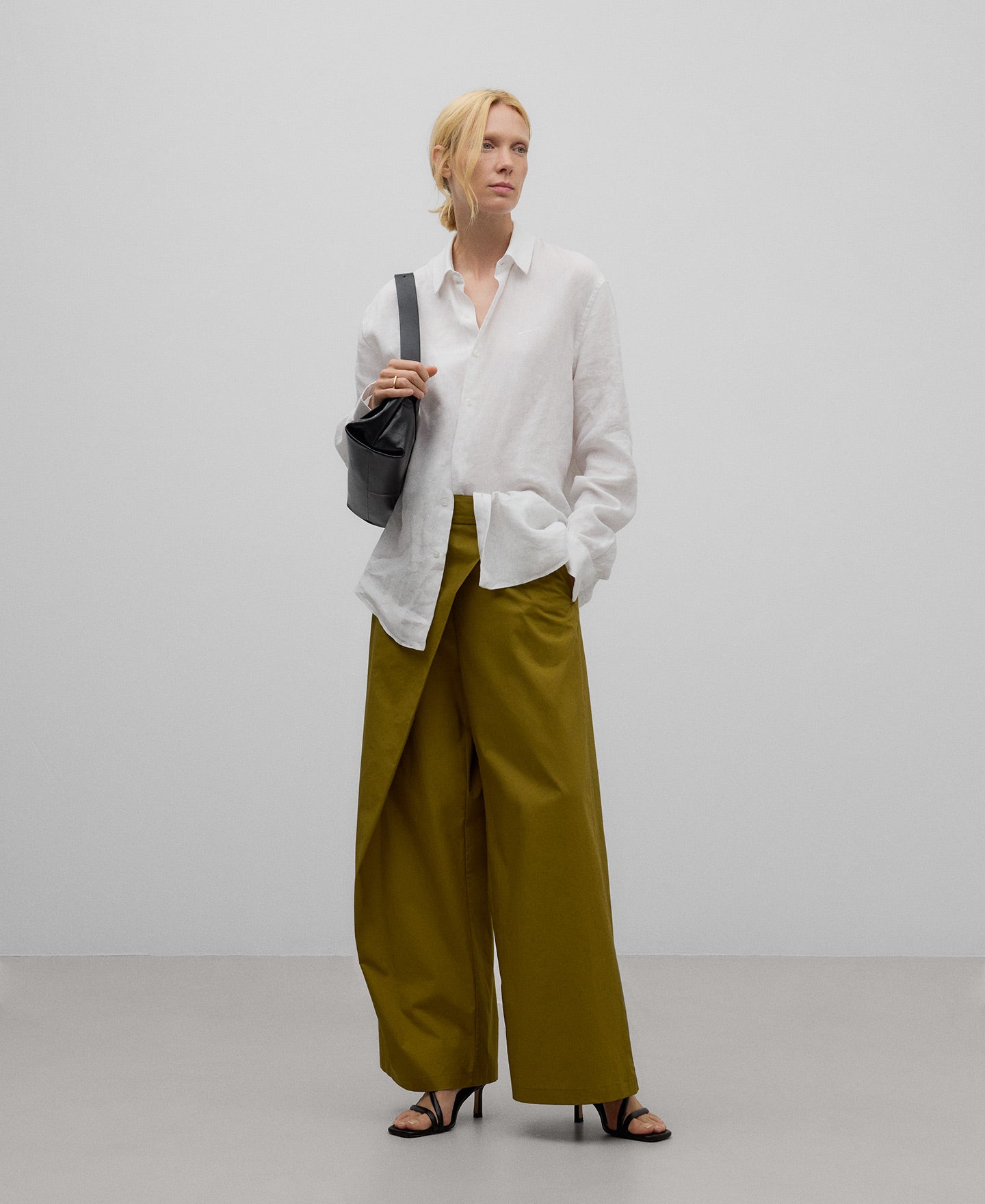 Cotton cross-front trousers woman in olive green