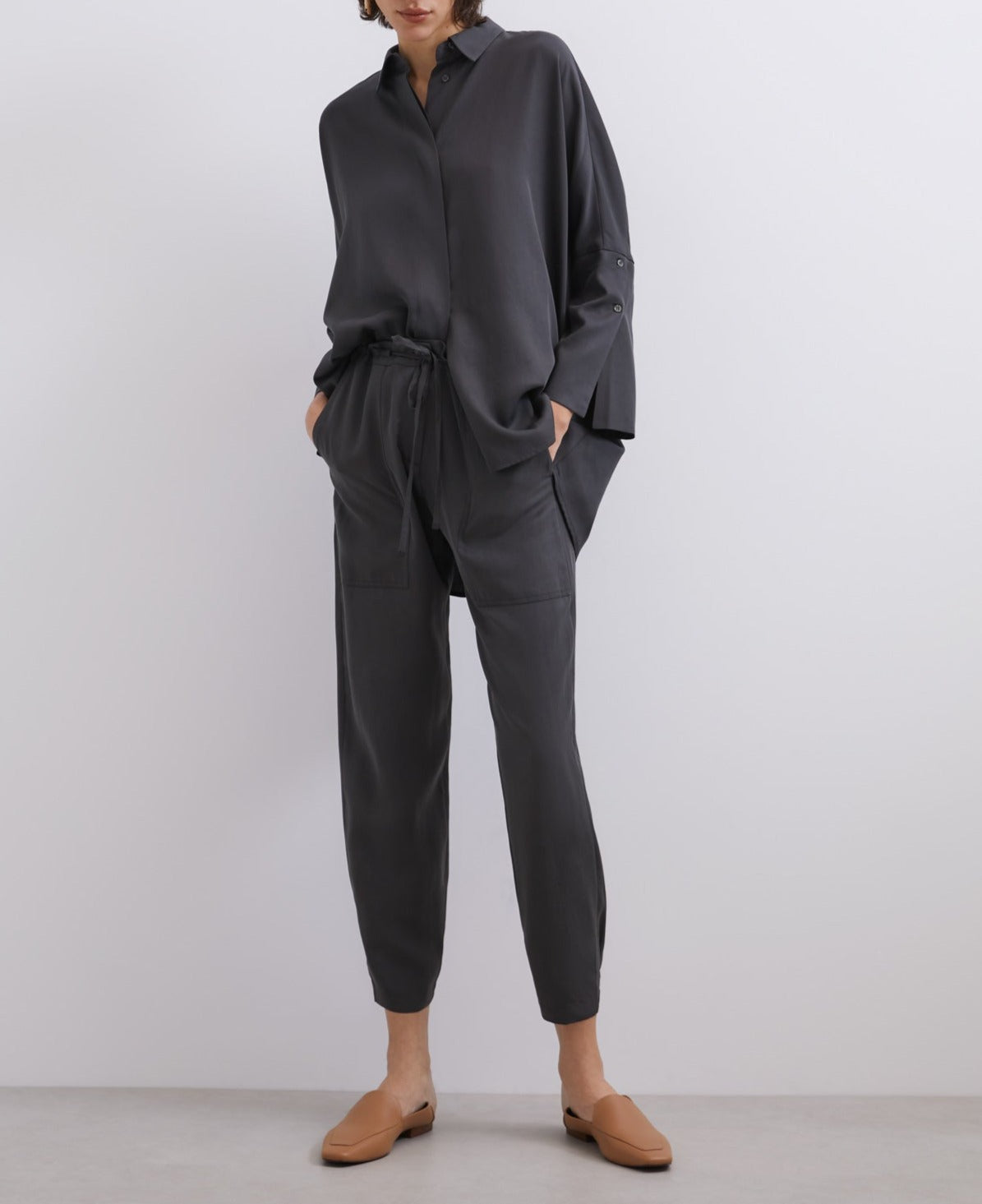 Grey Lyocell Fluid Pants