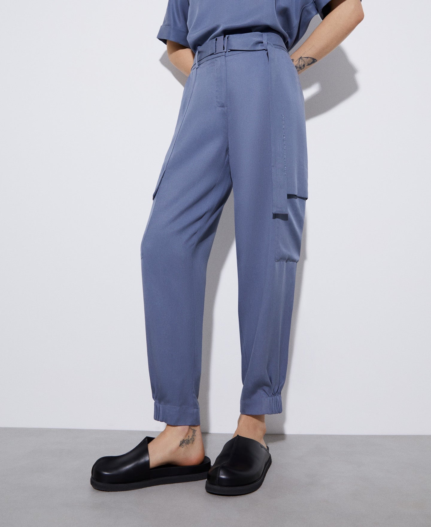 Grey/Blue Lyocell Cargo Trousers