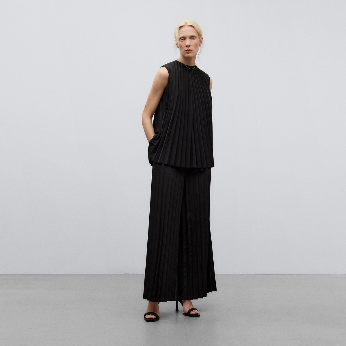 Black Black Pleated Palazzo Trousers