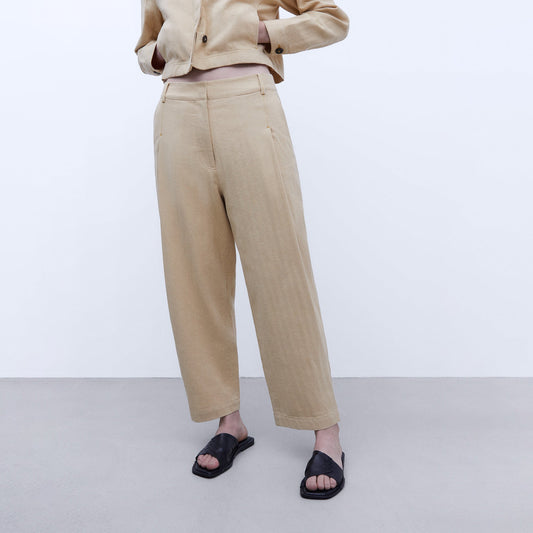 Linen & Cotton Banana Trousers - Light Yellow