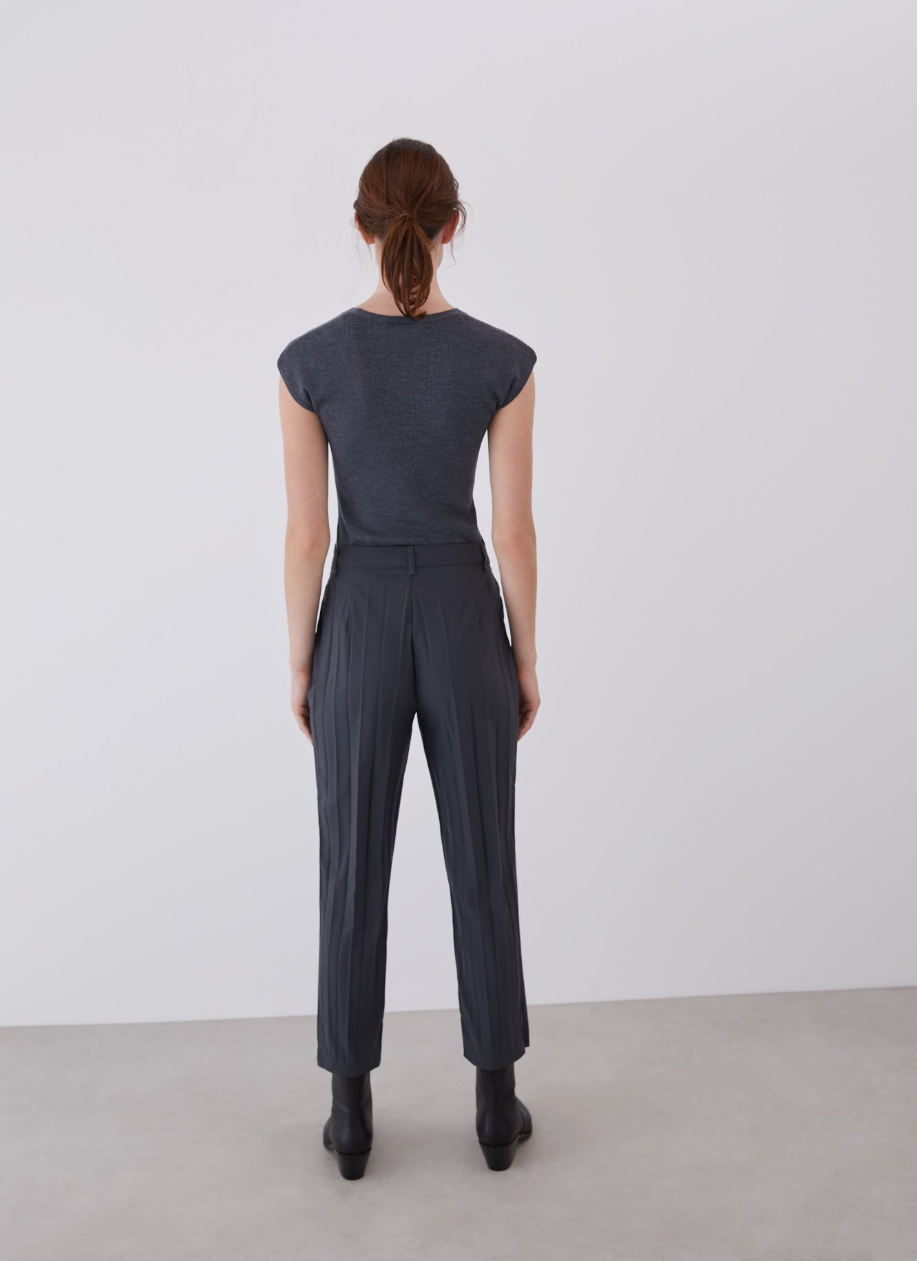 Grey Pleated Ankle Length Trousers