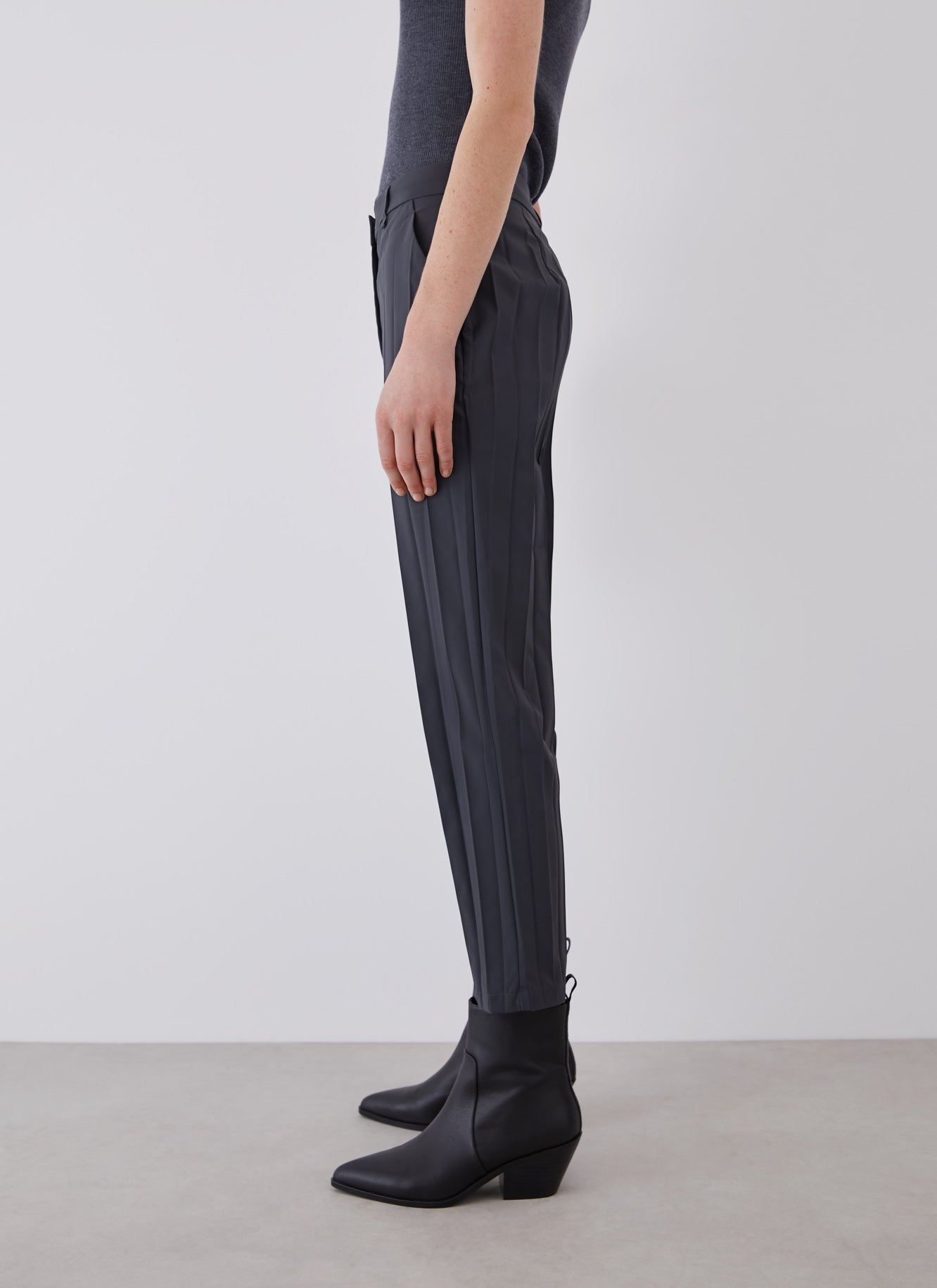 Grey Pleated Ankle Length Trousers