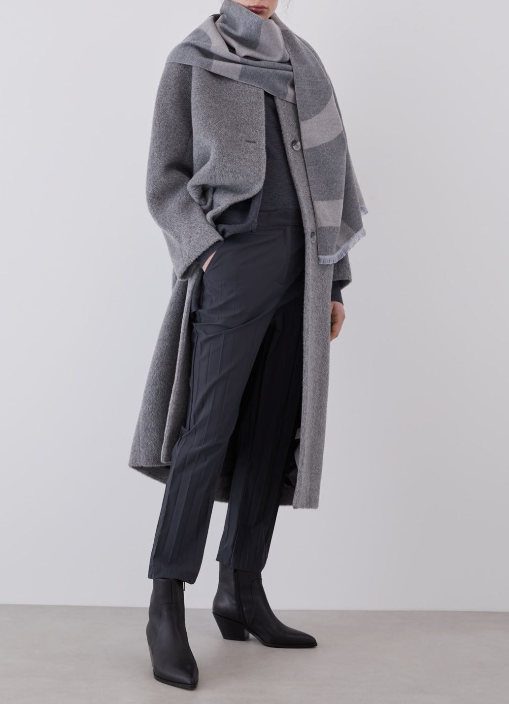 Grey Pleated Ankle Length Trousers