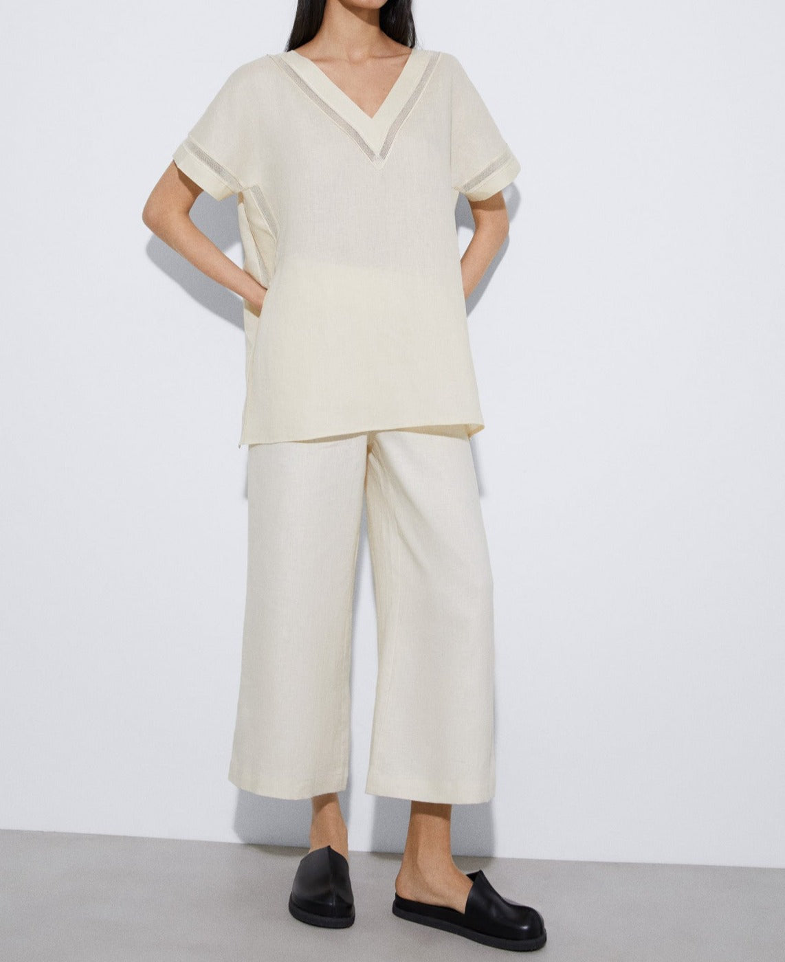 Light Cream Responsible Linen Culotte Trousers