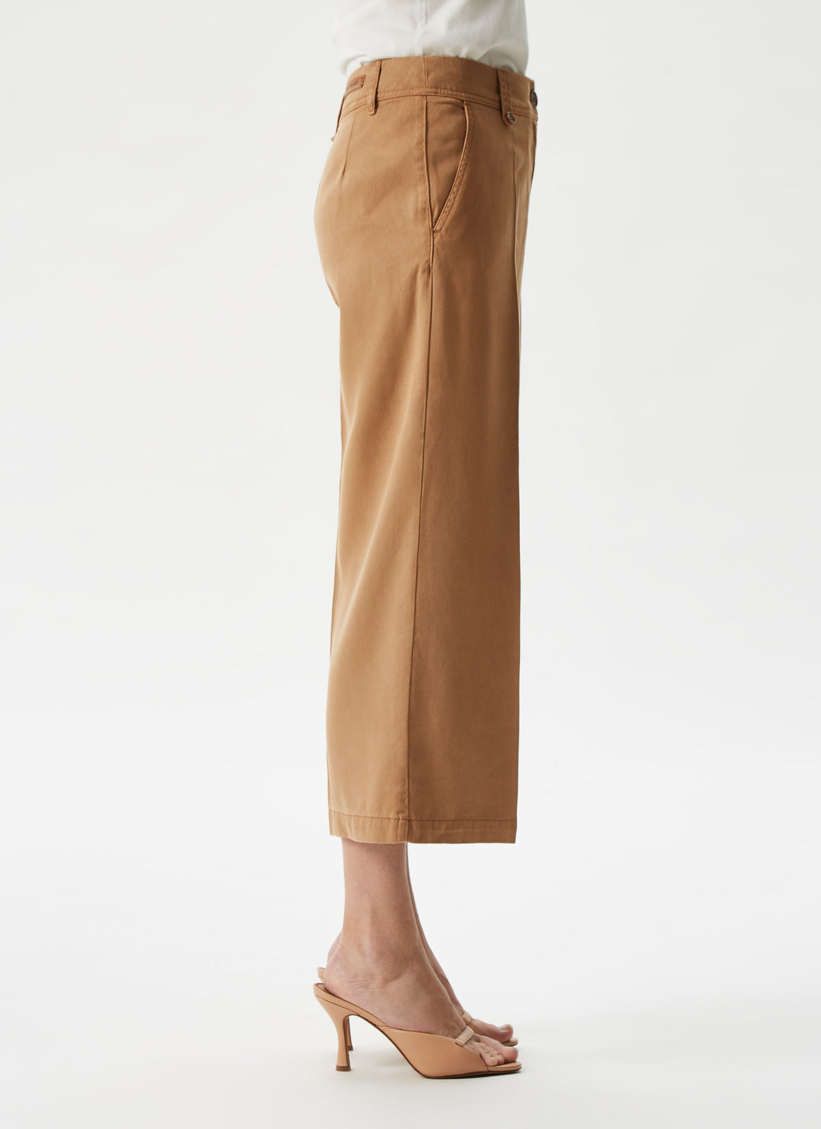 Camel Lyocell Cropped Trousers