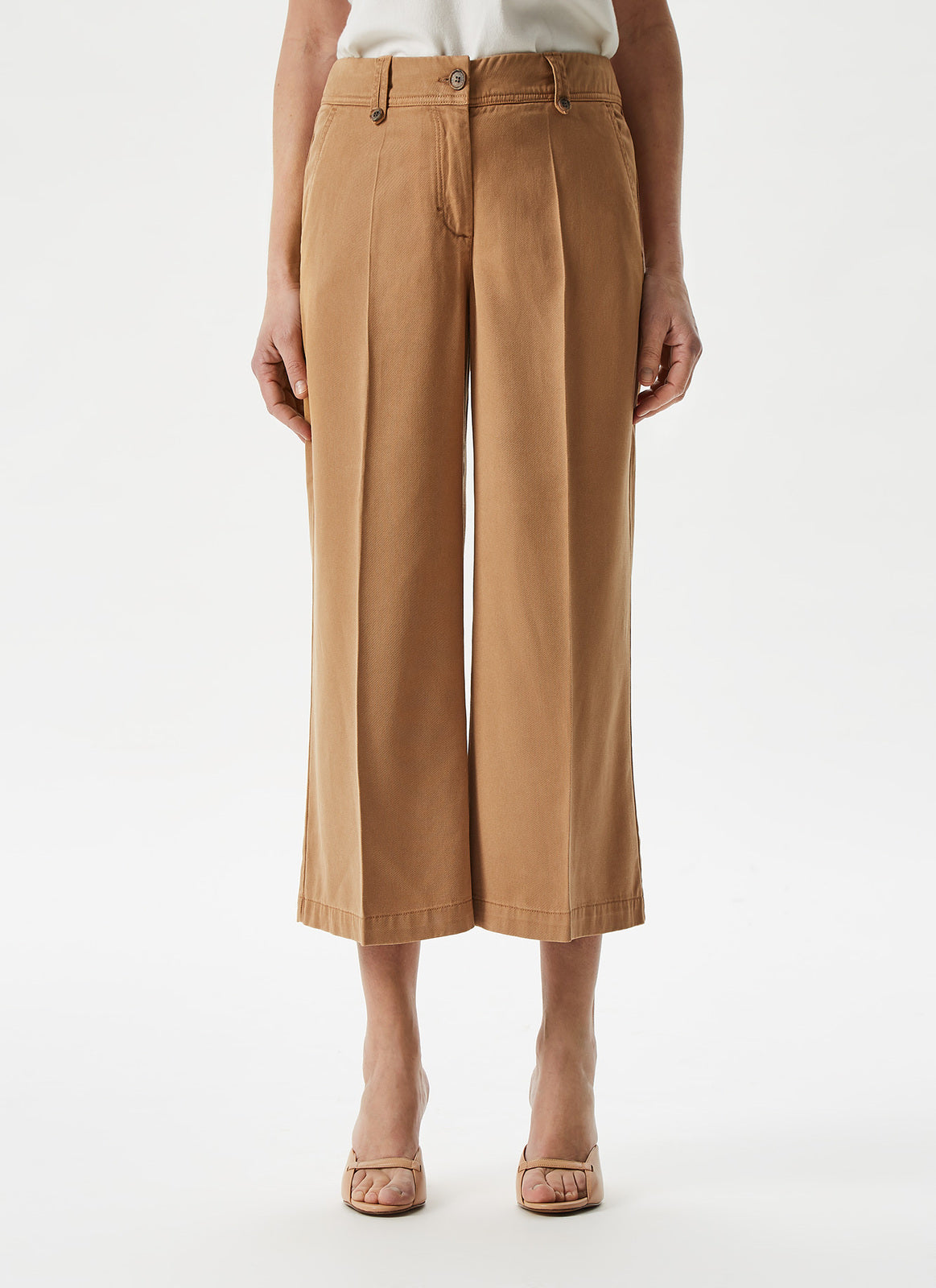 Camel Lyocell Cropped Trousers