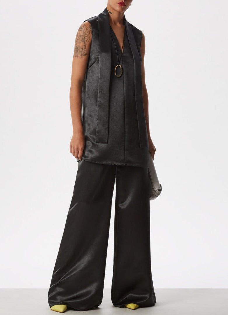 Green Fluid And Glossy Palazzo Trousers