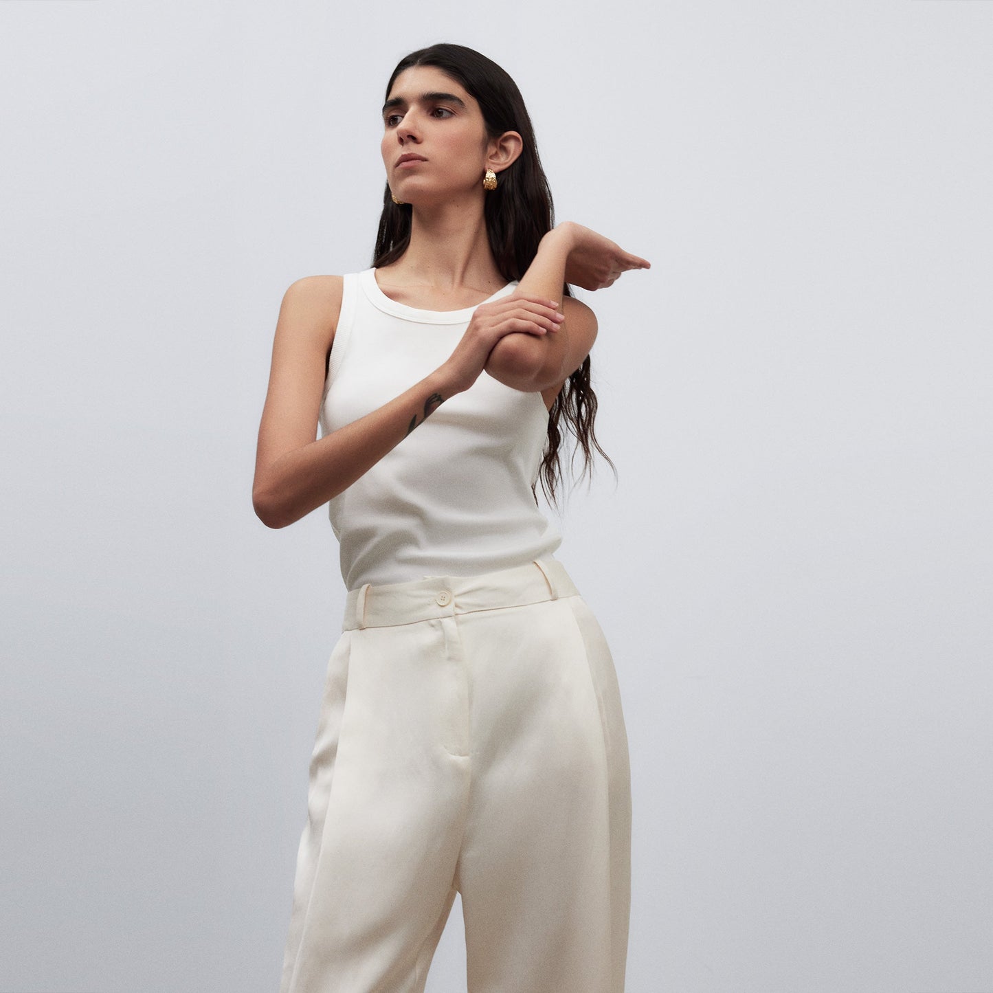 Ecru Straight Leg Tailored Trousers