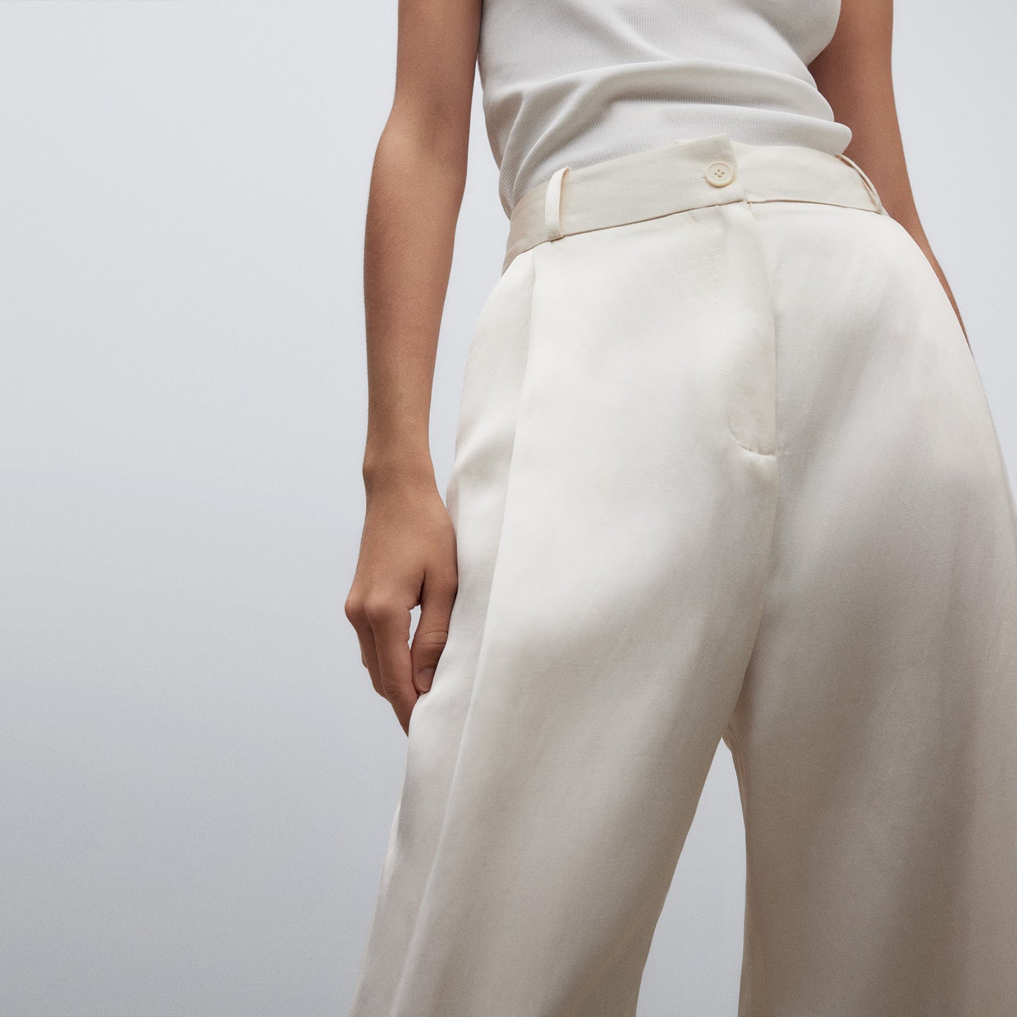Ecru Straight Leg Tailored Trousers