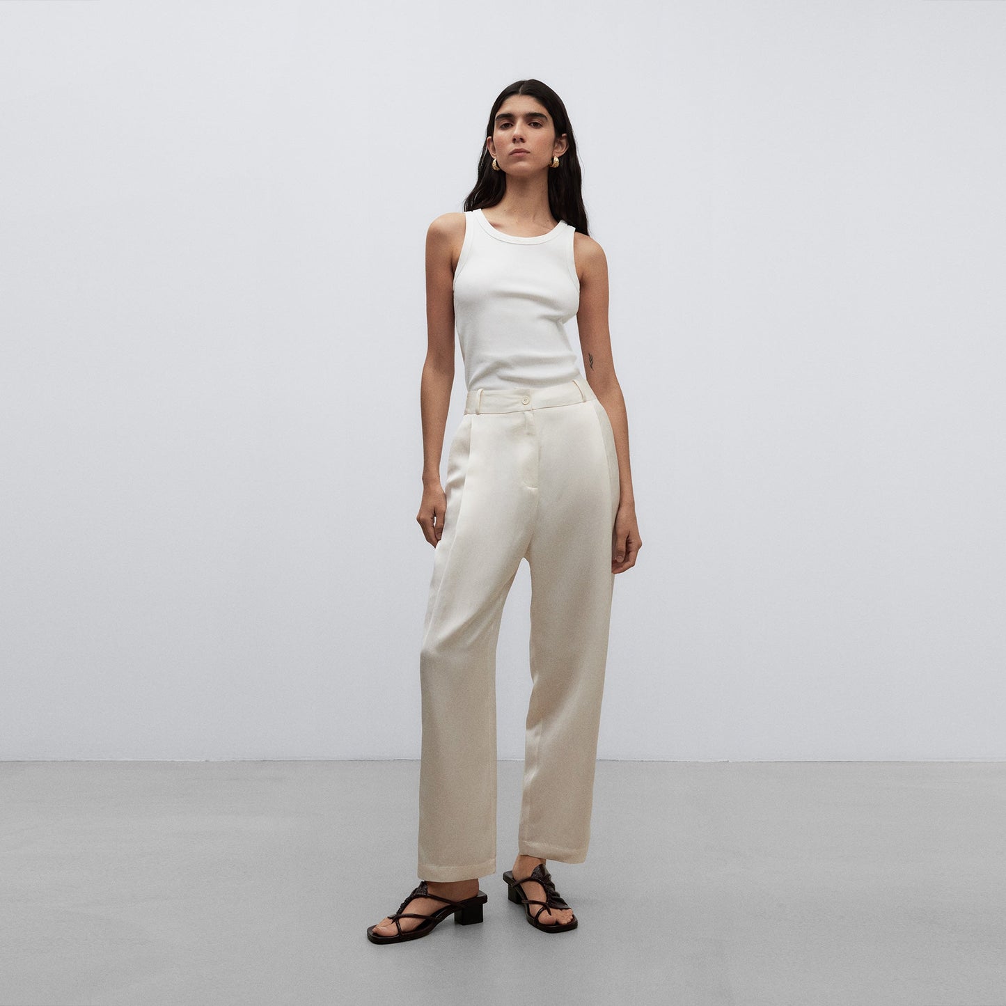 Ecru Straight Leg Tailored Trousers